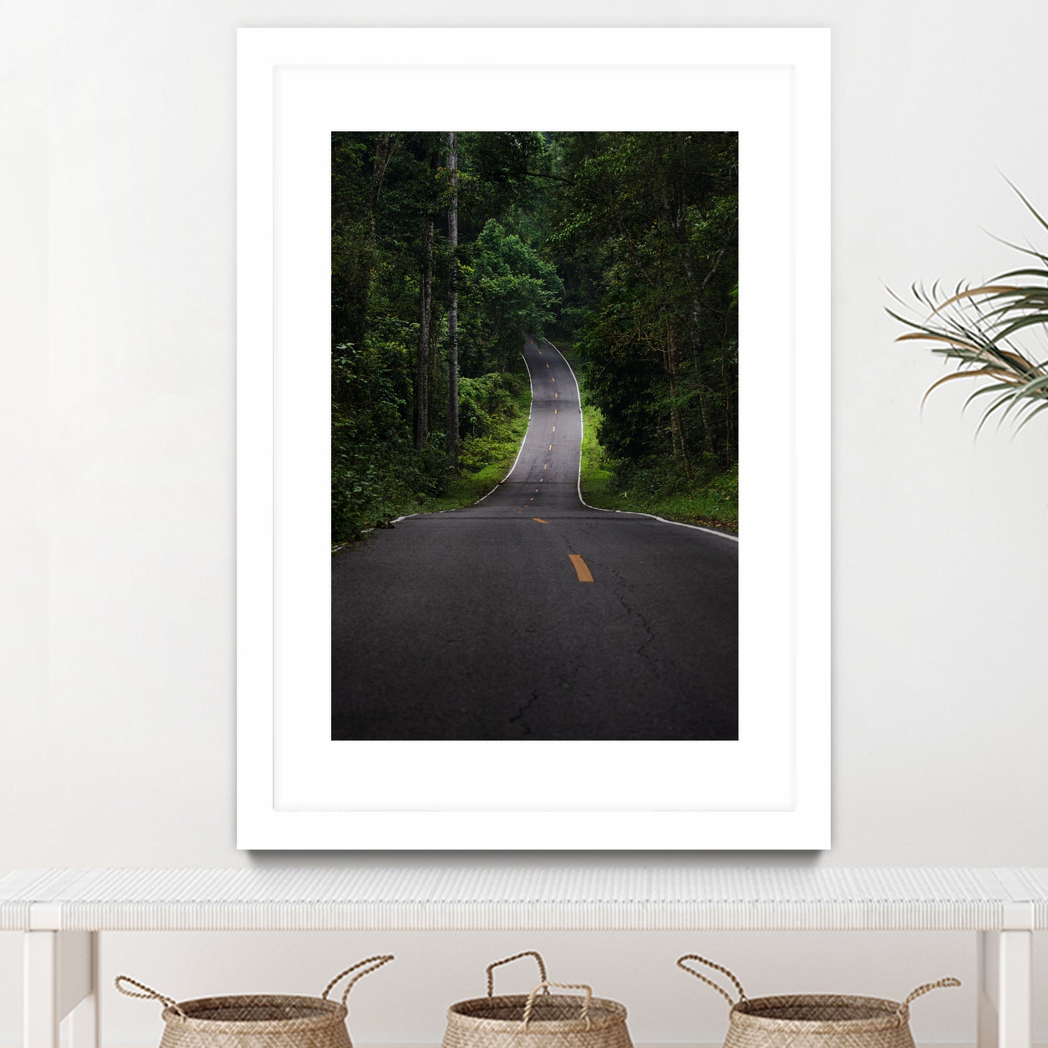 The asphalt road straight into the forest by Studio OMG on GIANT ART - green photo illustration