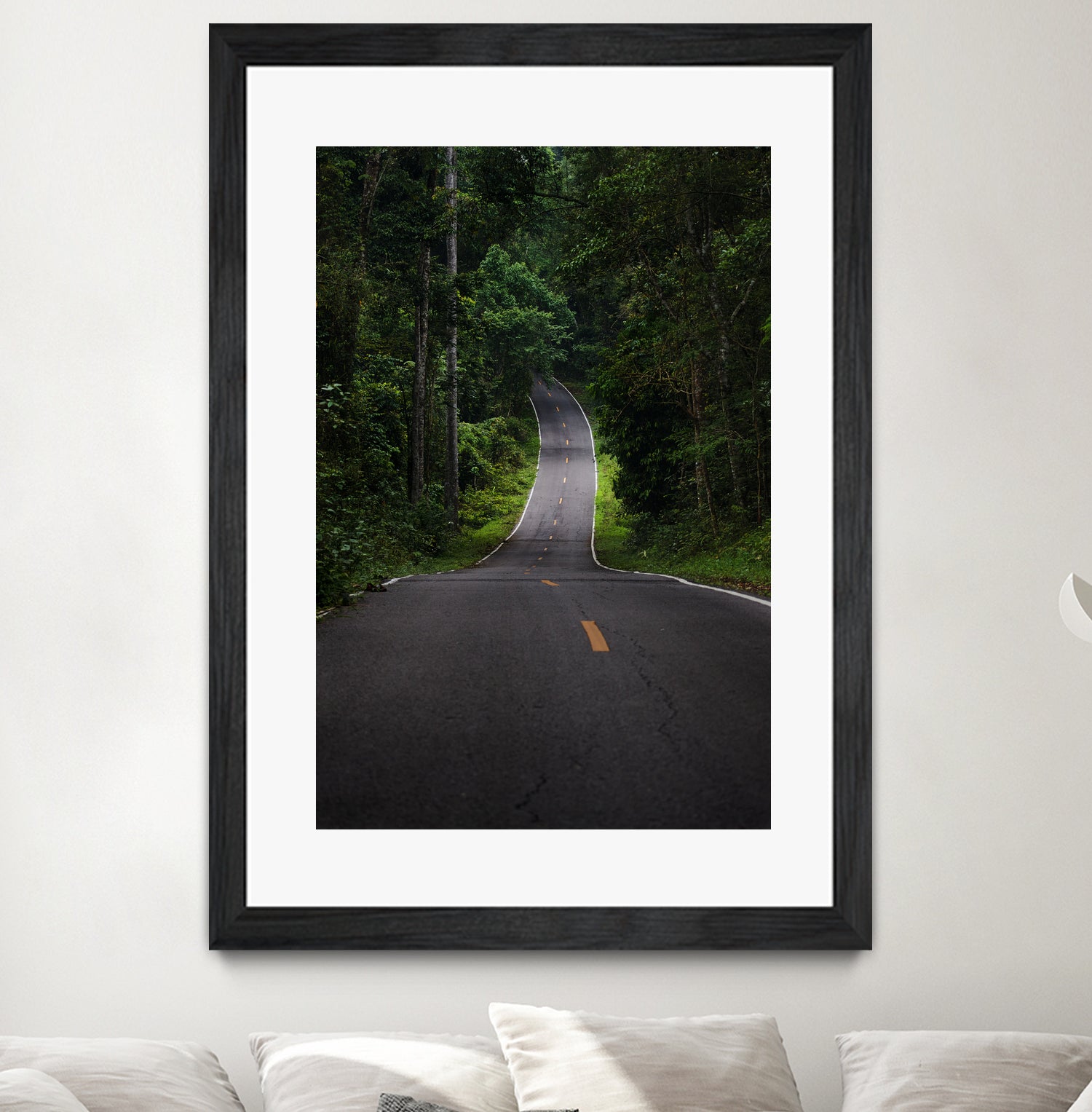 The asphalt road straight into the forest by Studio OMG on GIANT ART - green photo illustration