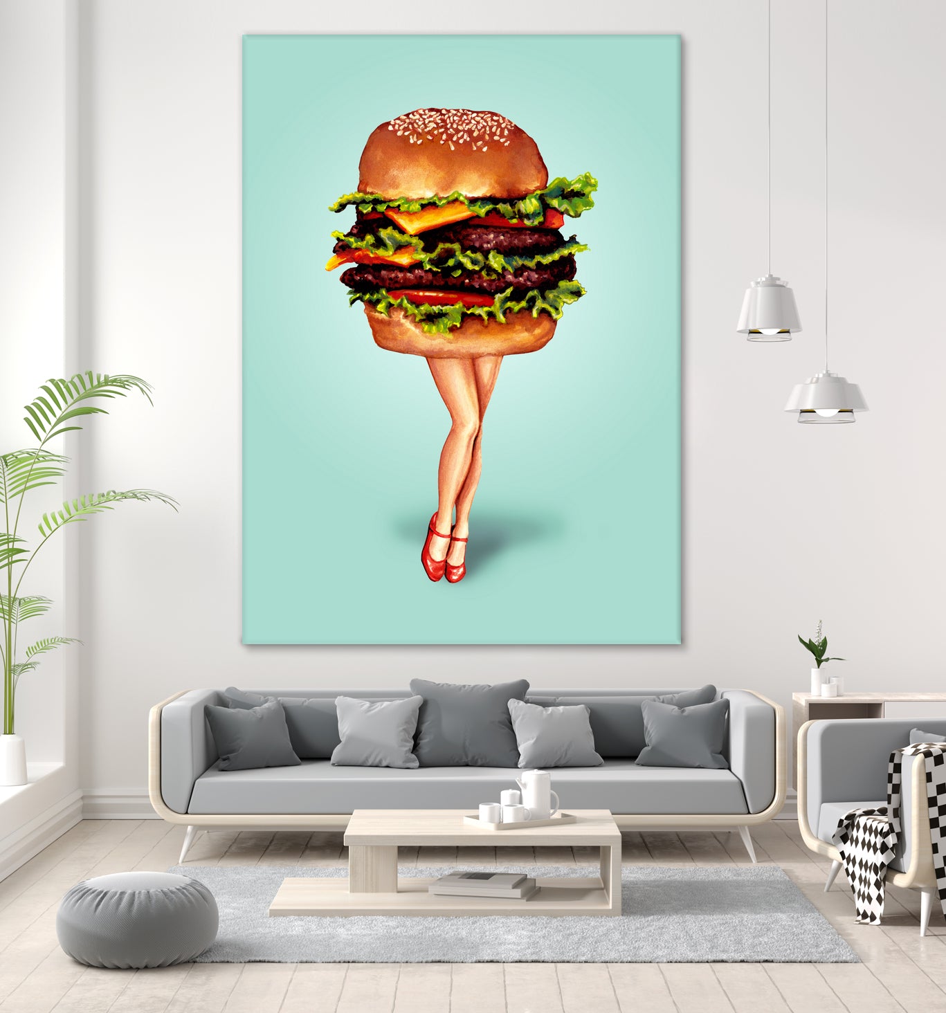 Cheeseburger Girl by Kelly Gilleran on GIANT ART - blue mixed media