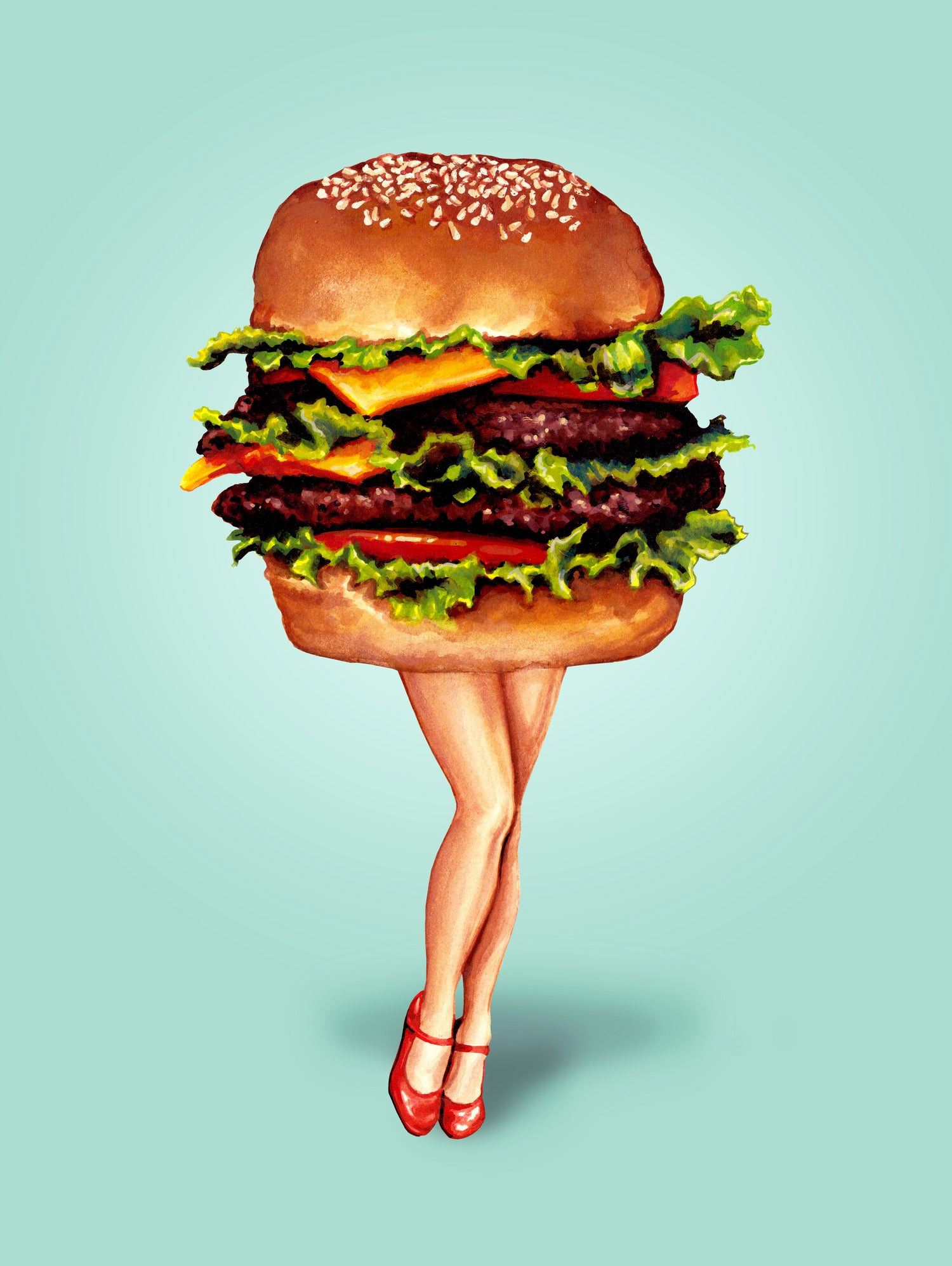 Cheeseburger Girl by Kelly Gilleran on GIANT ART - blue mixed media