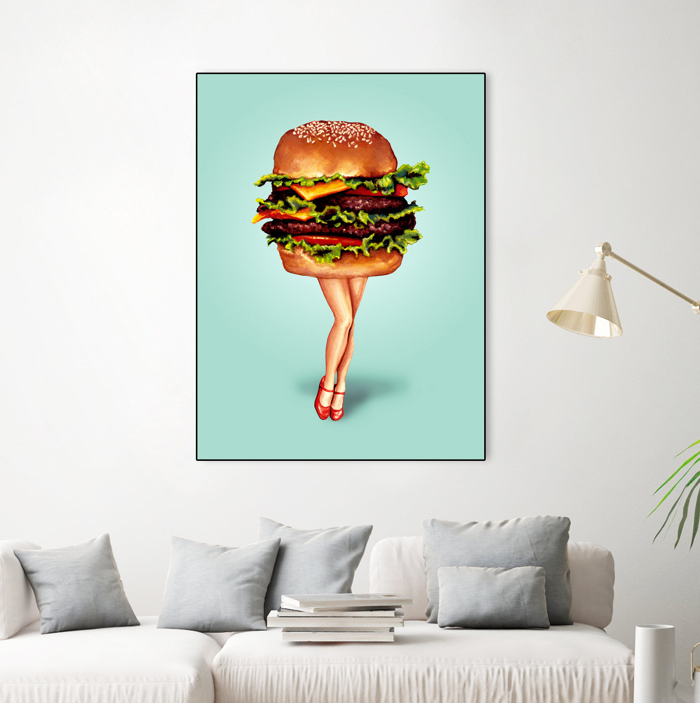 Cheeseburger Girl by Kelly Gilleran on GIANT ART - blue mixed media