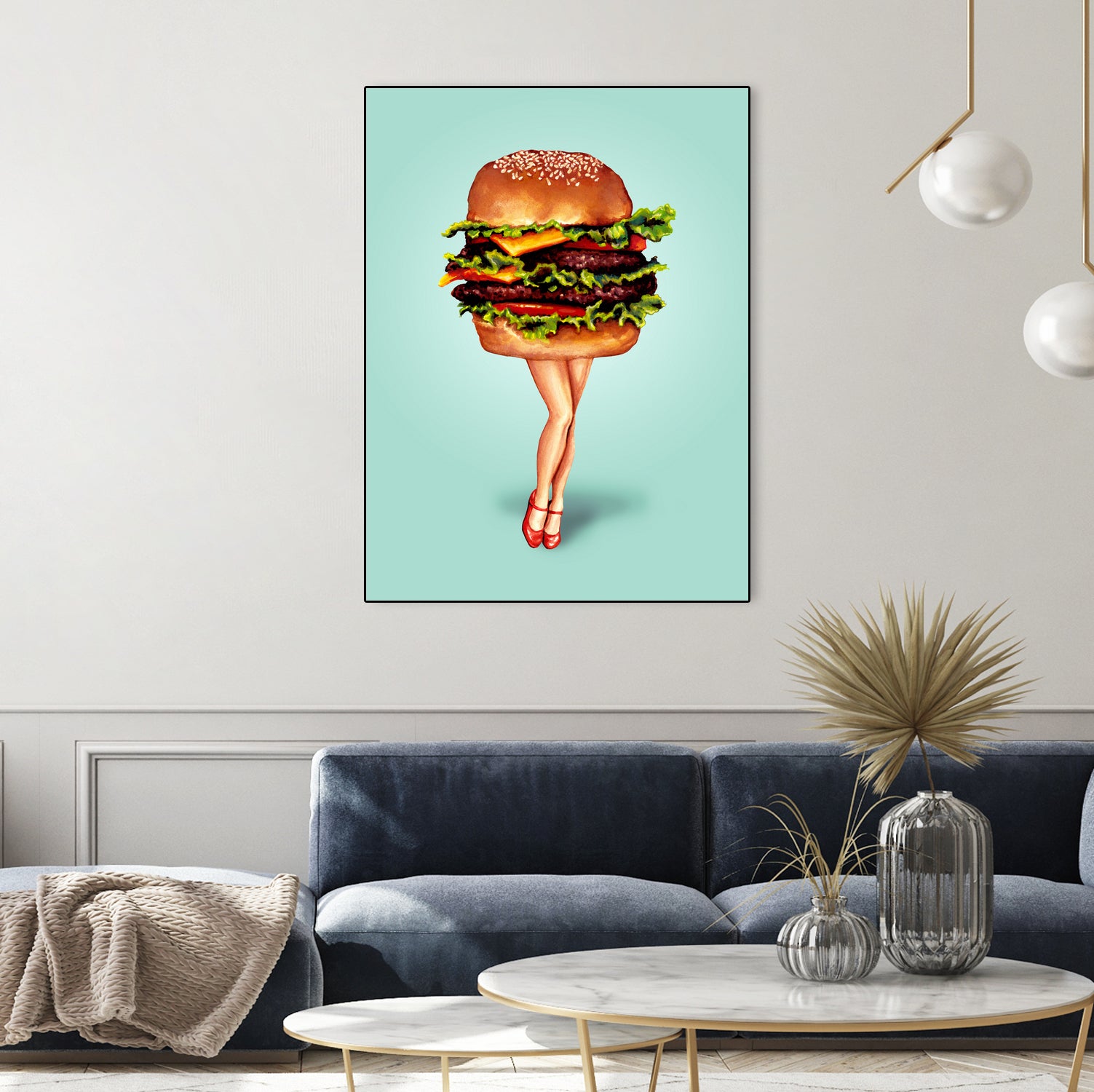 Cheeseburger Girl by Kelly Gilleran on GIANT ART - blue mixed media