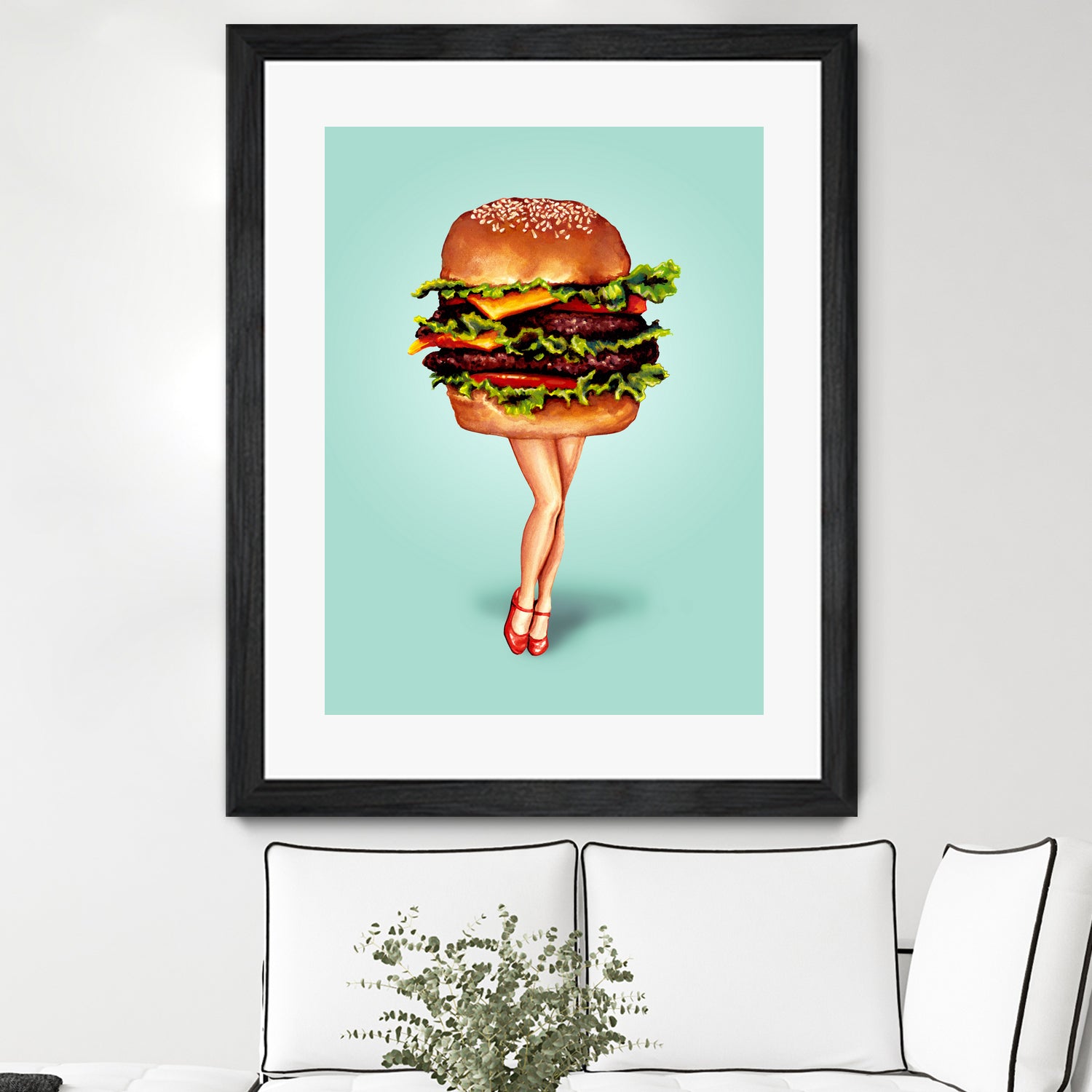 Cheeseburger Girl by Kelly Gilleran on GIANT ART - blue mixed media