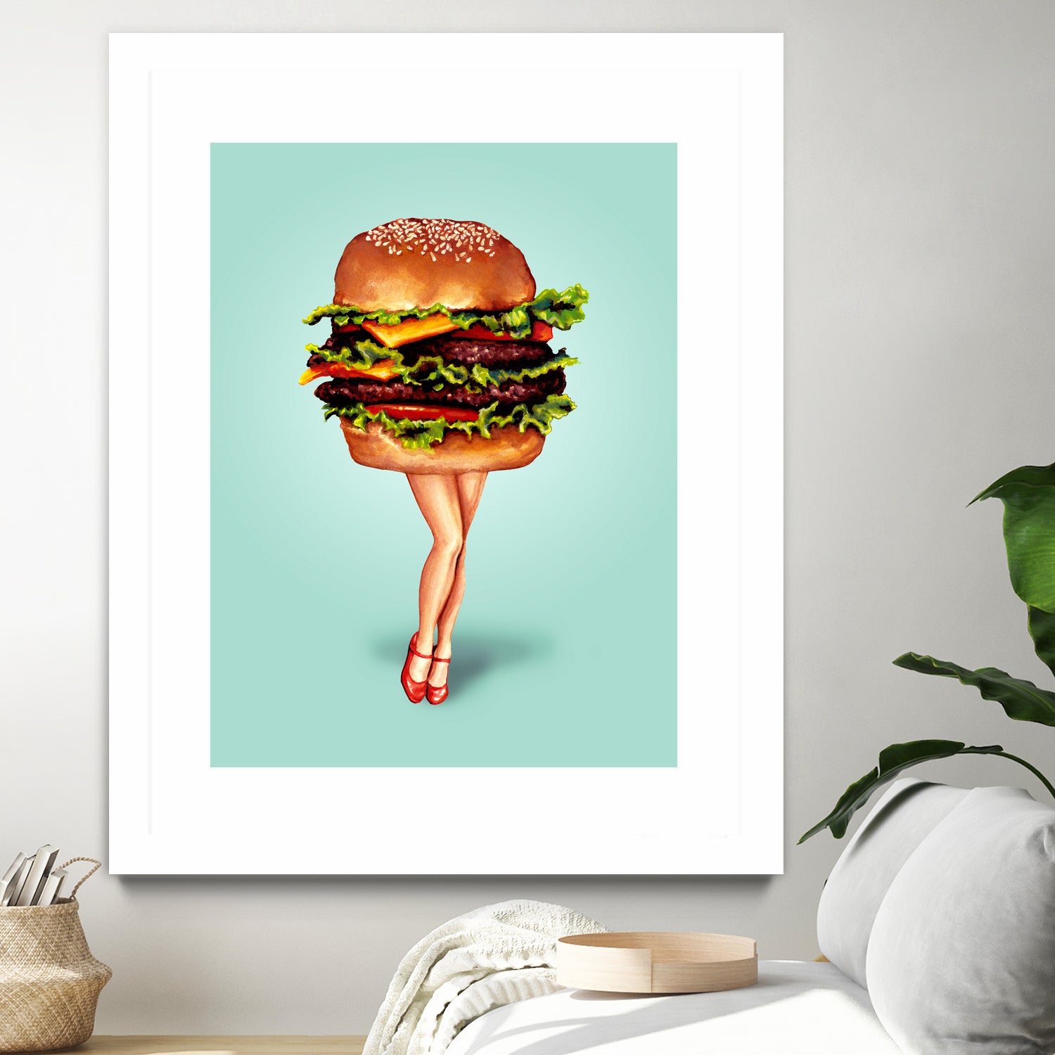 Cheeseburger Girl by Kelly Gilleran on GIANT ART - blue mixed media