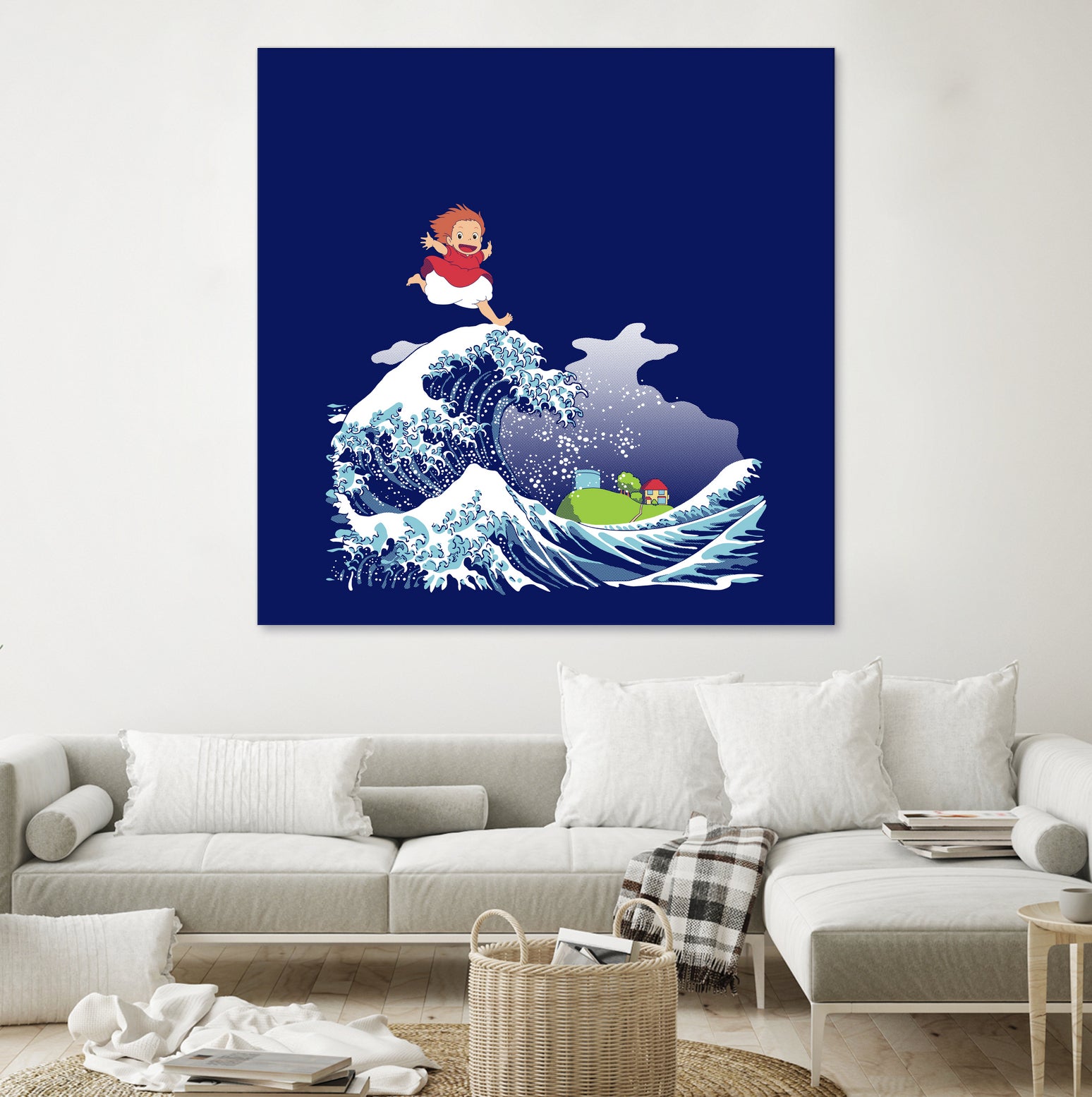 Ponyo and the Great Kanagawa wave by Stefano Piga on GIANT ART - blue digital drawing