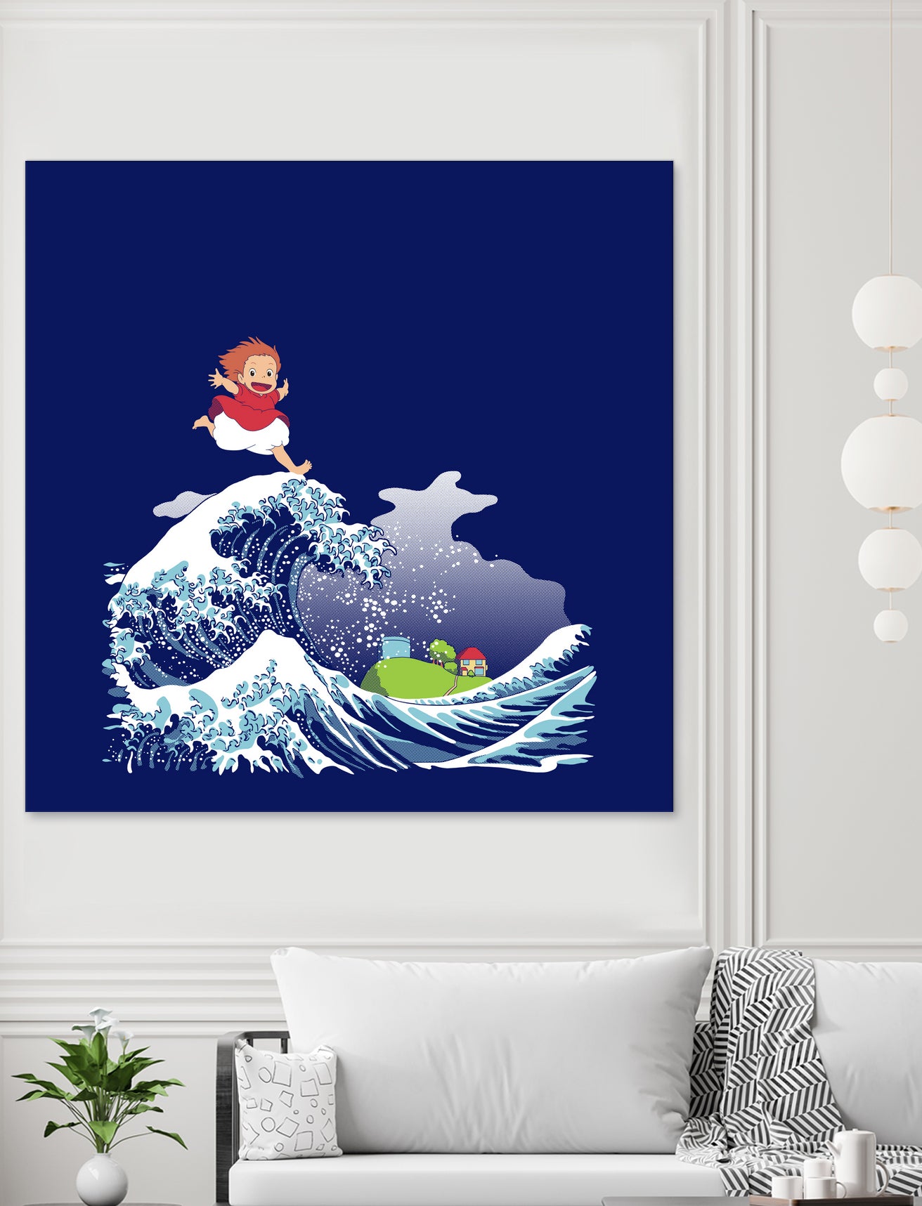 Ponyo and the Great Kanagawa wave by Stefano Piga on GIANT ART - blue digital drawing