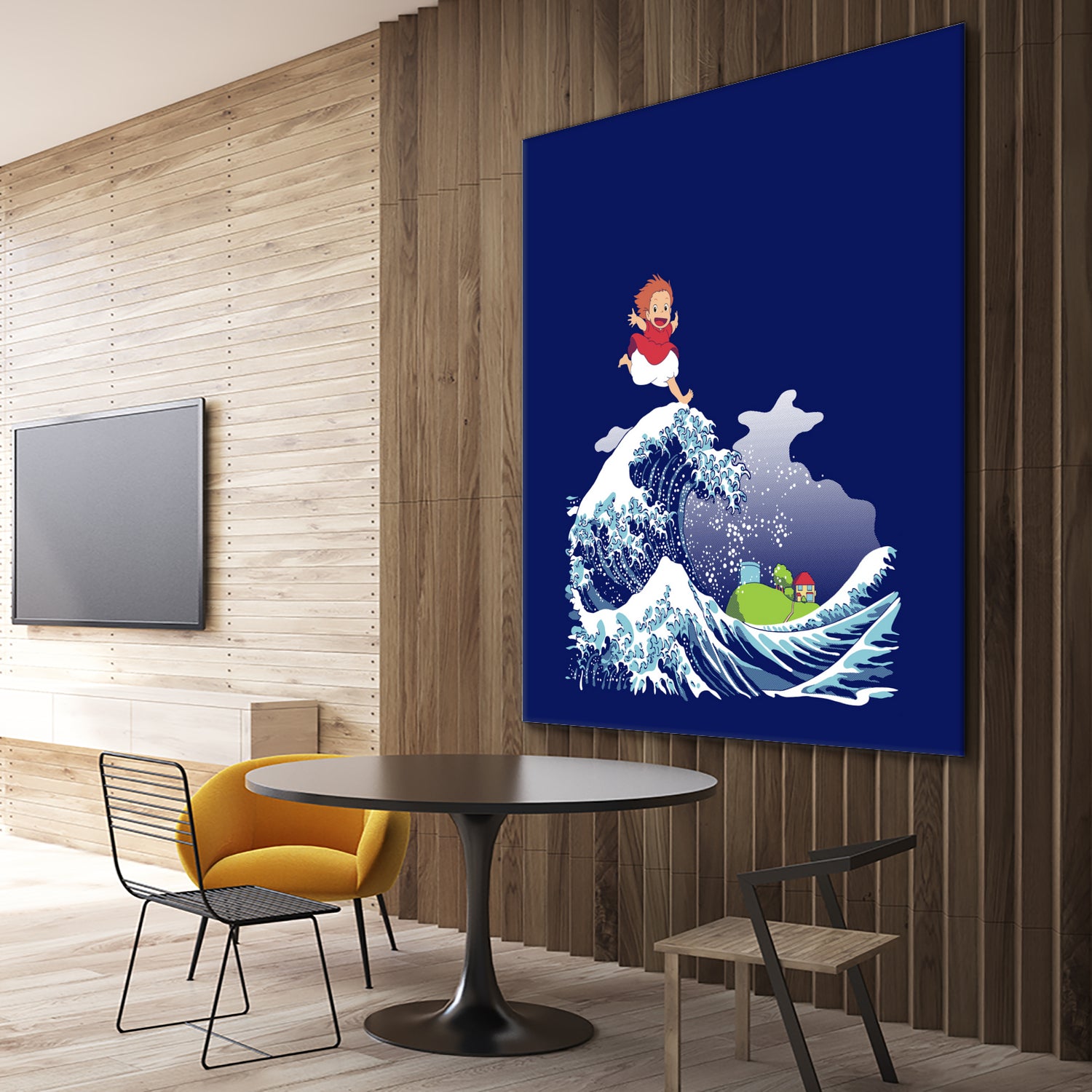 Ponyo and the Great Kanagawa wave by Stefano Piga on GIANT ART - blue digital drawing