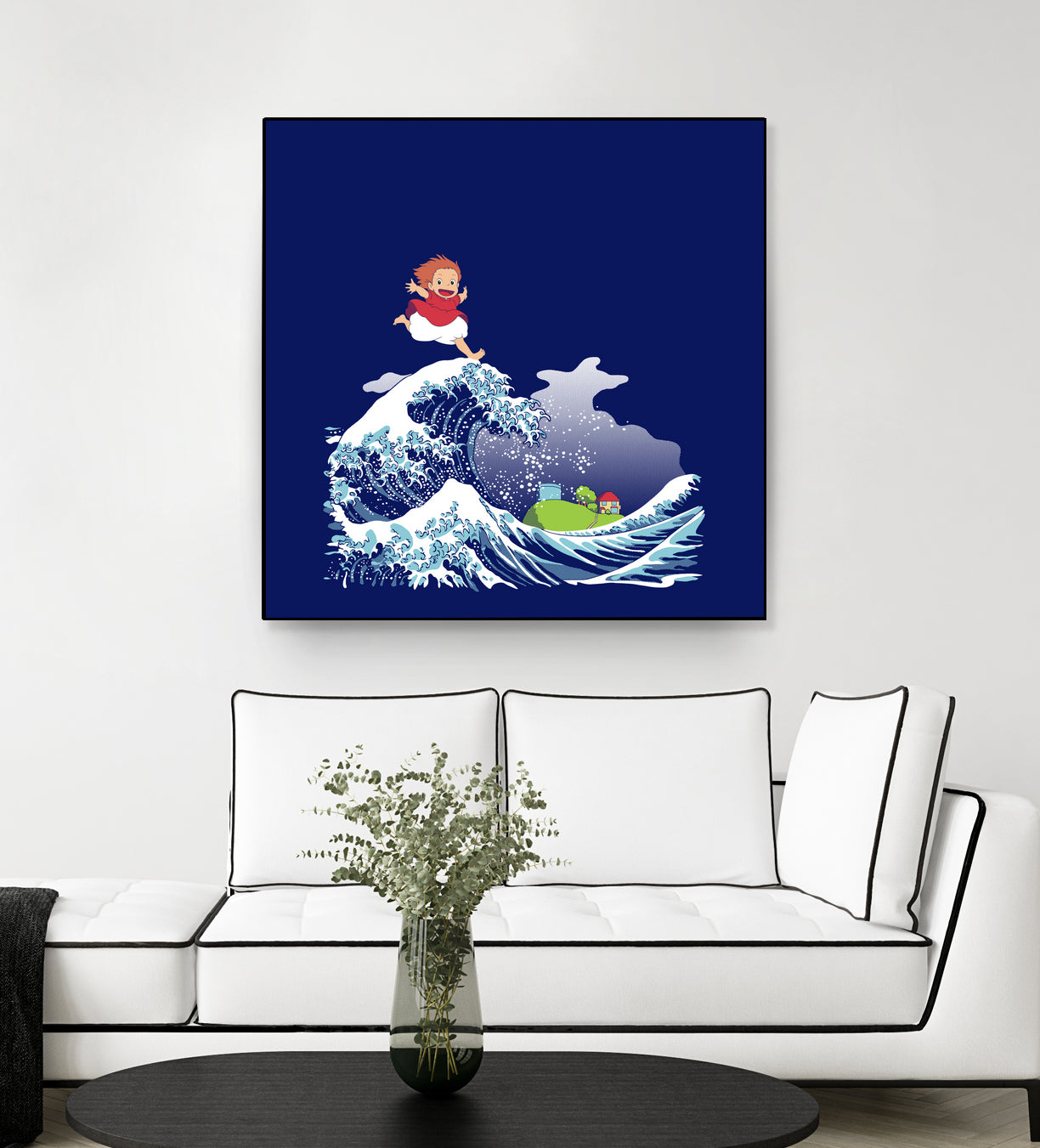 Ponyo and the Great Kanagawa wave by Stefano Piga on GIANT ART - blue digital drawing