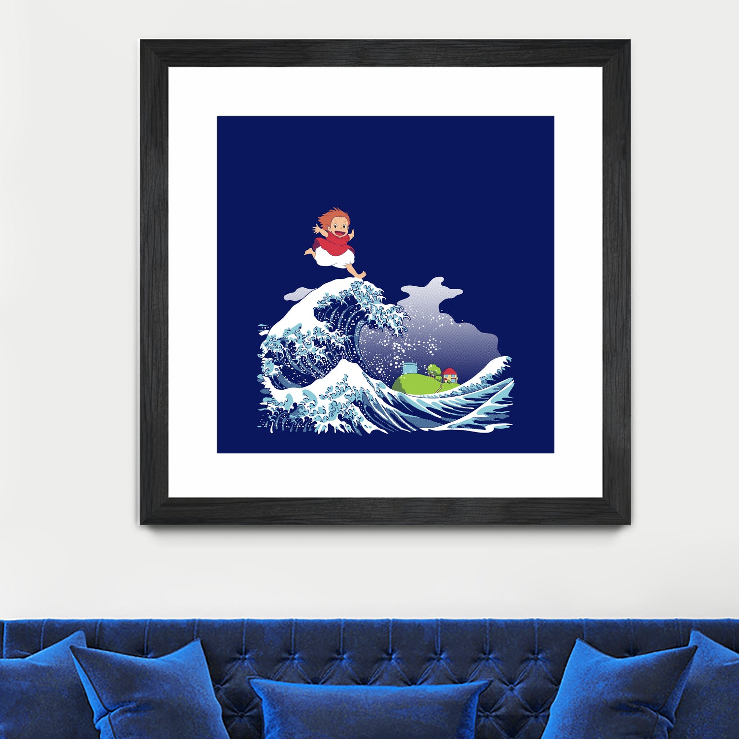 Ponyo and the Great Kanagawa wave by Stefano Piga on GIANT ART - blue digital drawing