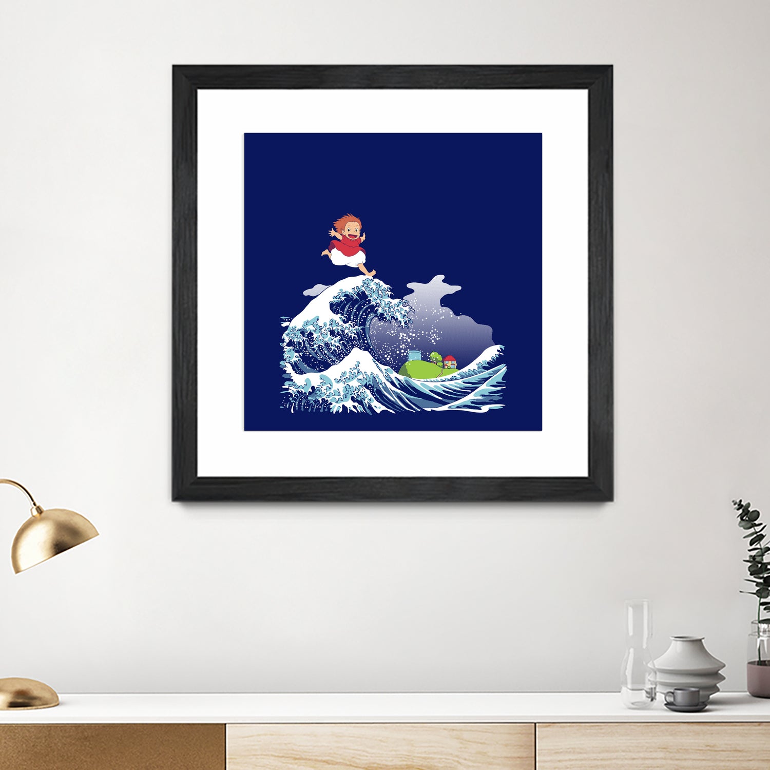 Ponyo and the Great Kanagawa wave by Stefano Piga on GIANT ART - blue digital drawing