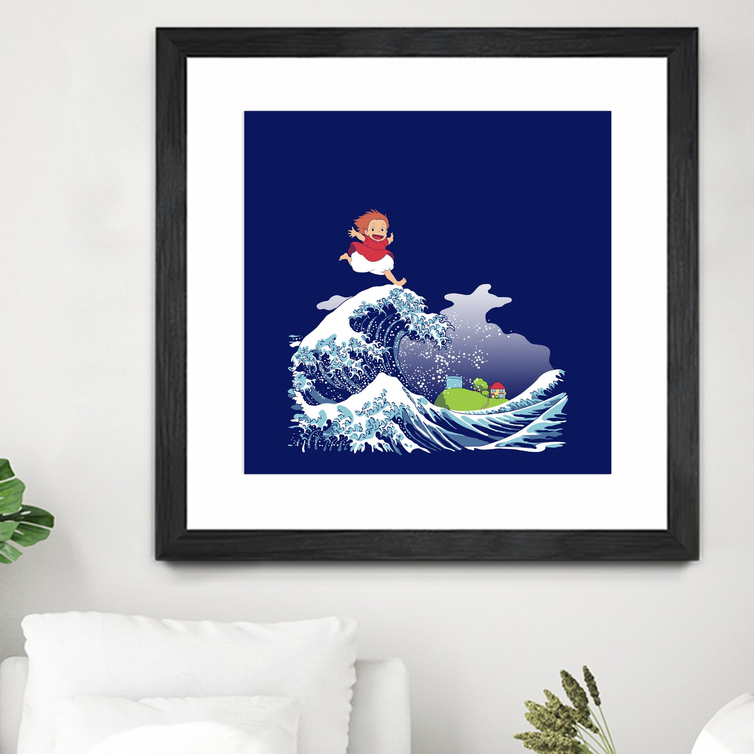 Ponyo and the Great Kanagawa wave by Stefano Piga on GIANT ART - blue digital drawing