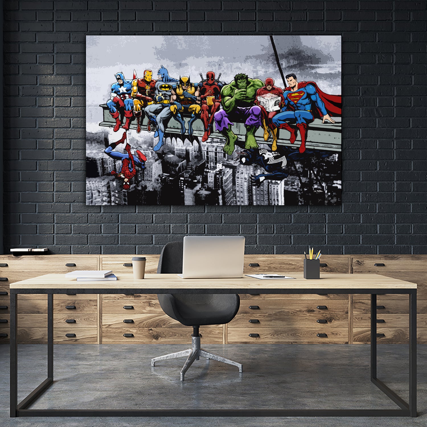 Marvel DC Superheroes Lunch Rendezvous by Dan Avenell on GIANT ART - blue digital painting