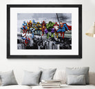 Marvel DC Superheroes Lunch Rendezvous by Dan Avenell on GIANT ART - blue digital painting