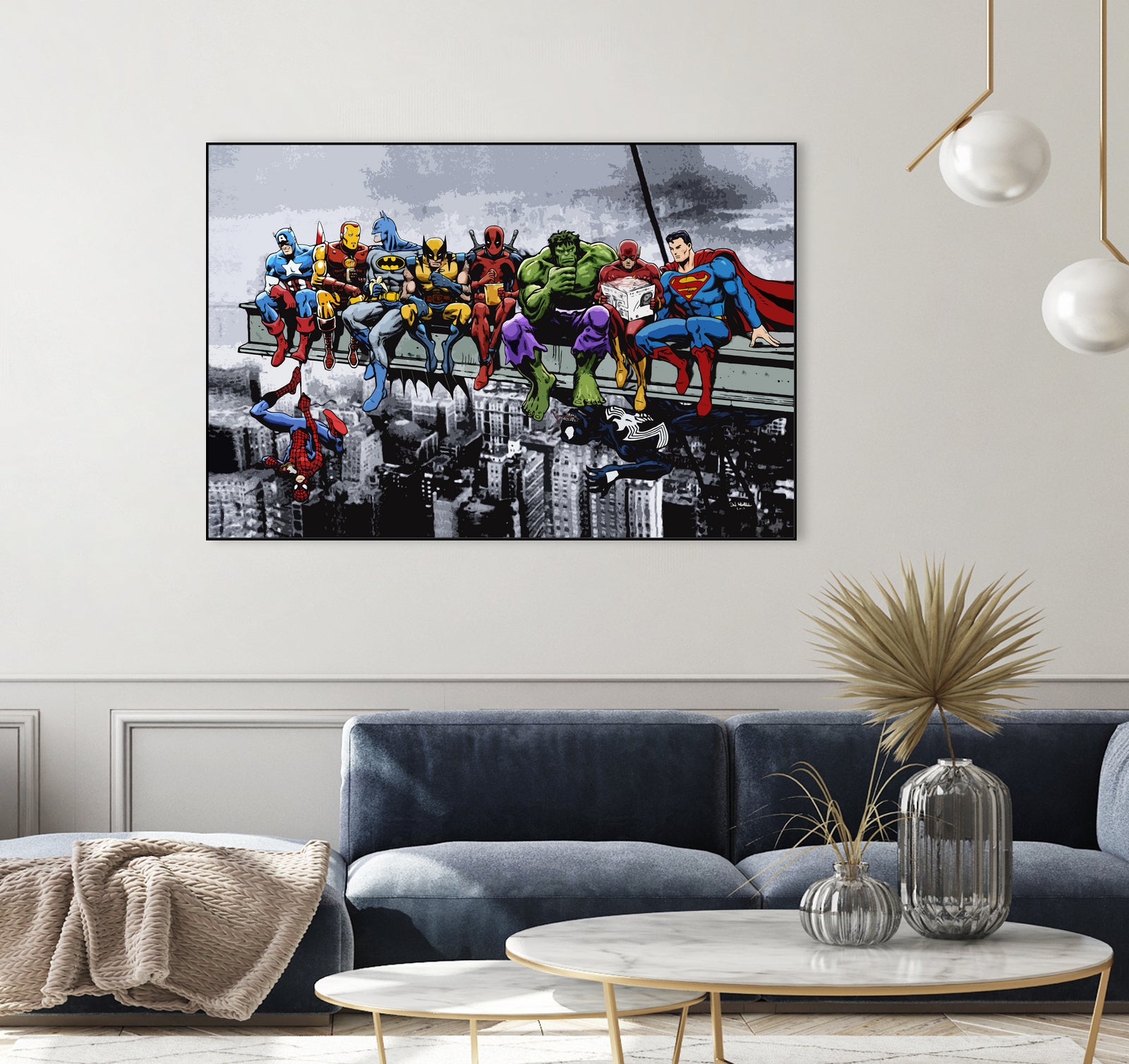 Marvel DC Superheroes Lunch Rendezvous by Dan Avenell on GIANT ART - blue digital painting