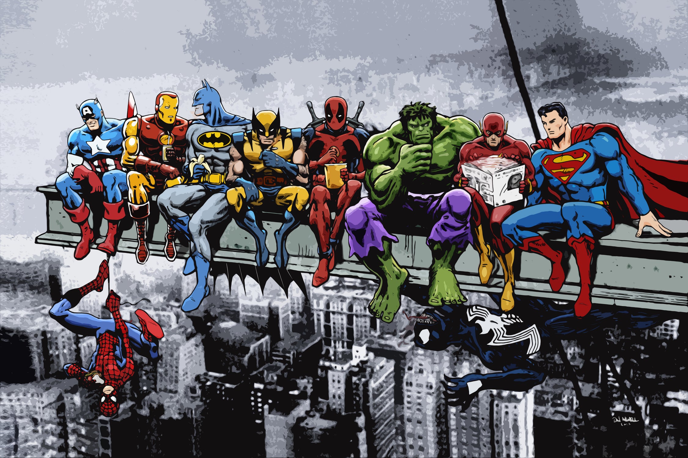 Marvel DC Superheroes Lunch Rendezvous by Dan Avenell on GIANT ART - blue digital painting