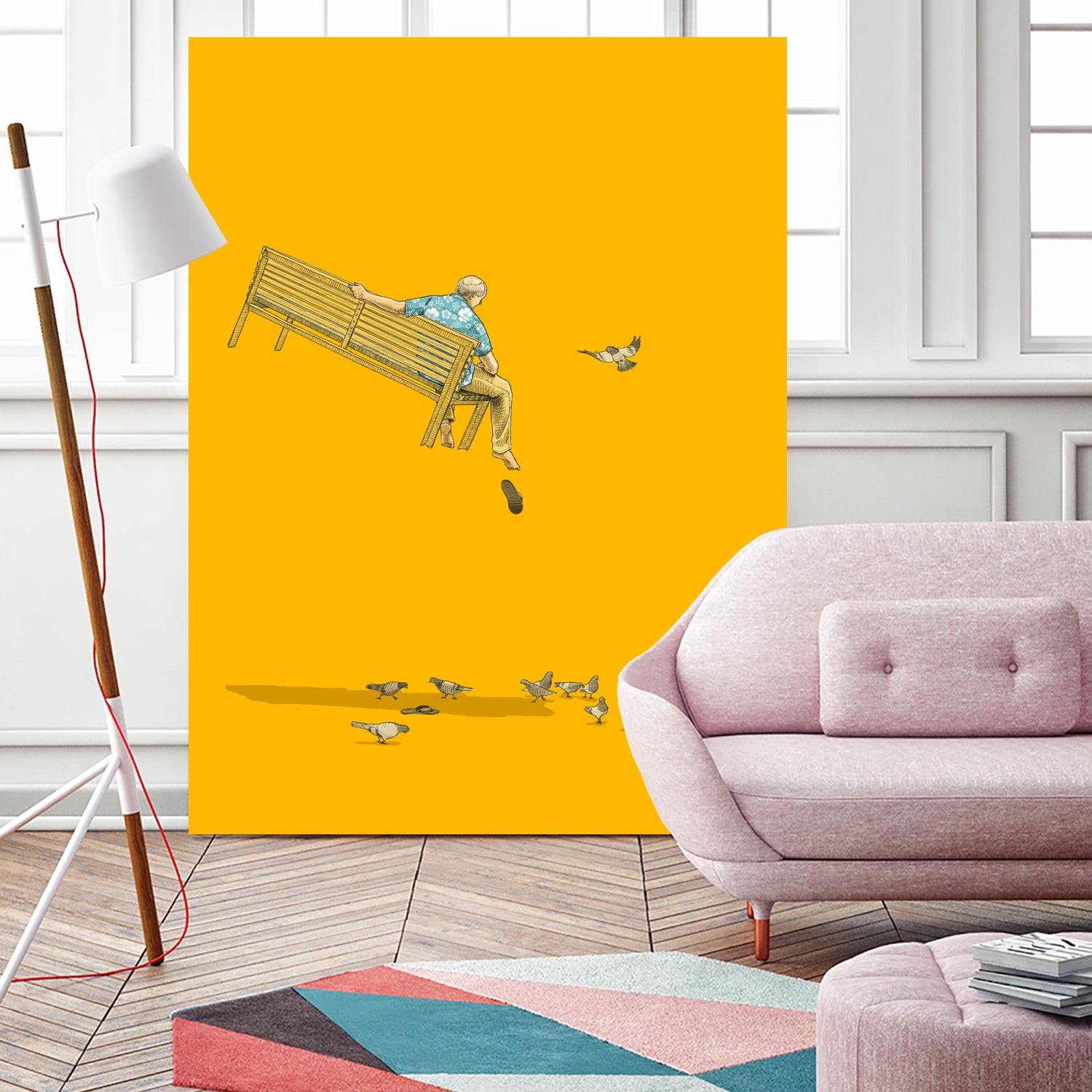 Float - With the pigeons by Jason Ratliff on GIANT ART - yellow digital painting