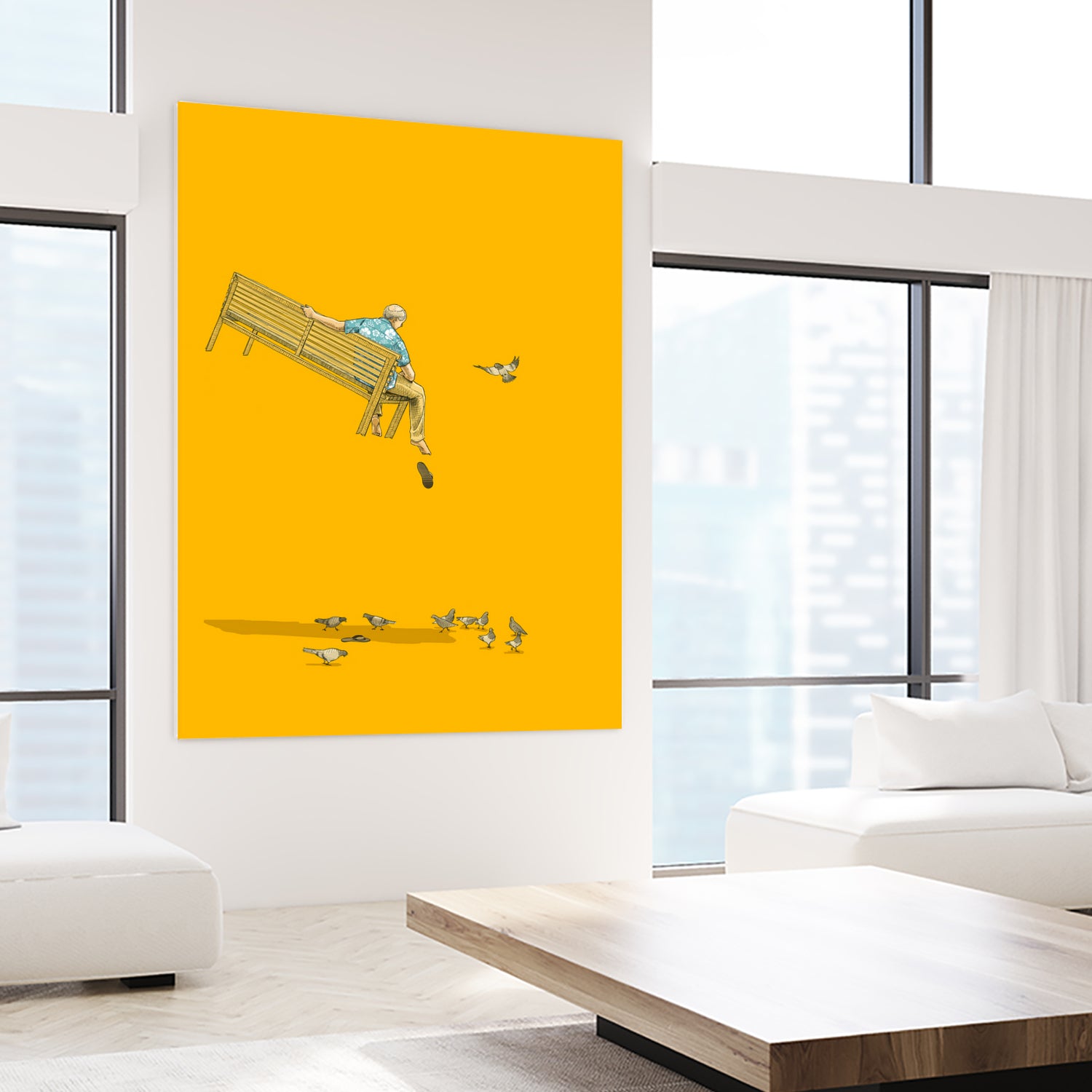 Float - With the pigeons by Jason Ratliff on GIANT ART - yellow digital painting