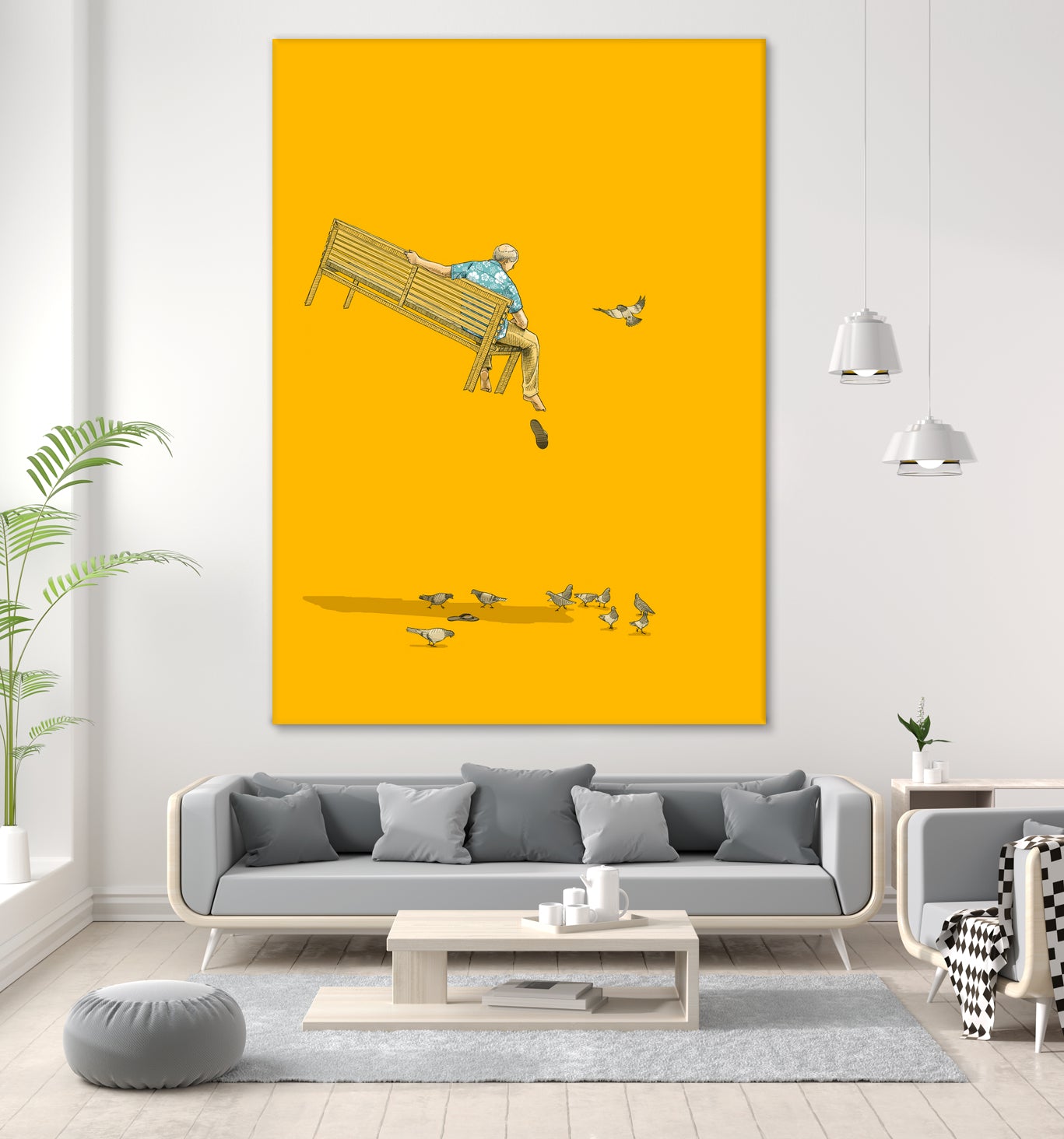 Float - With the pigeons by Jason Ratliff on GIANT ART - yellow digital painting