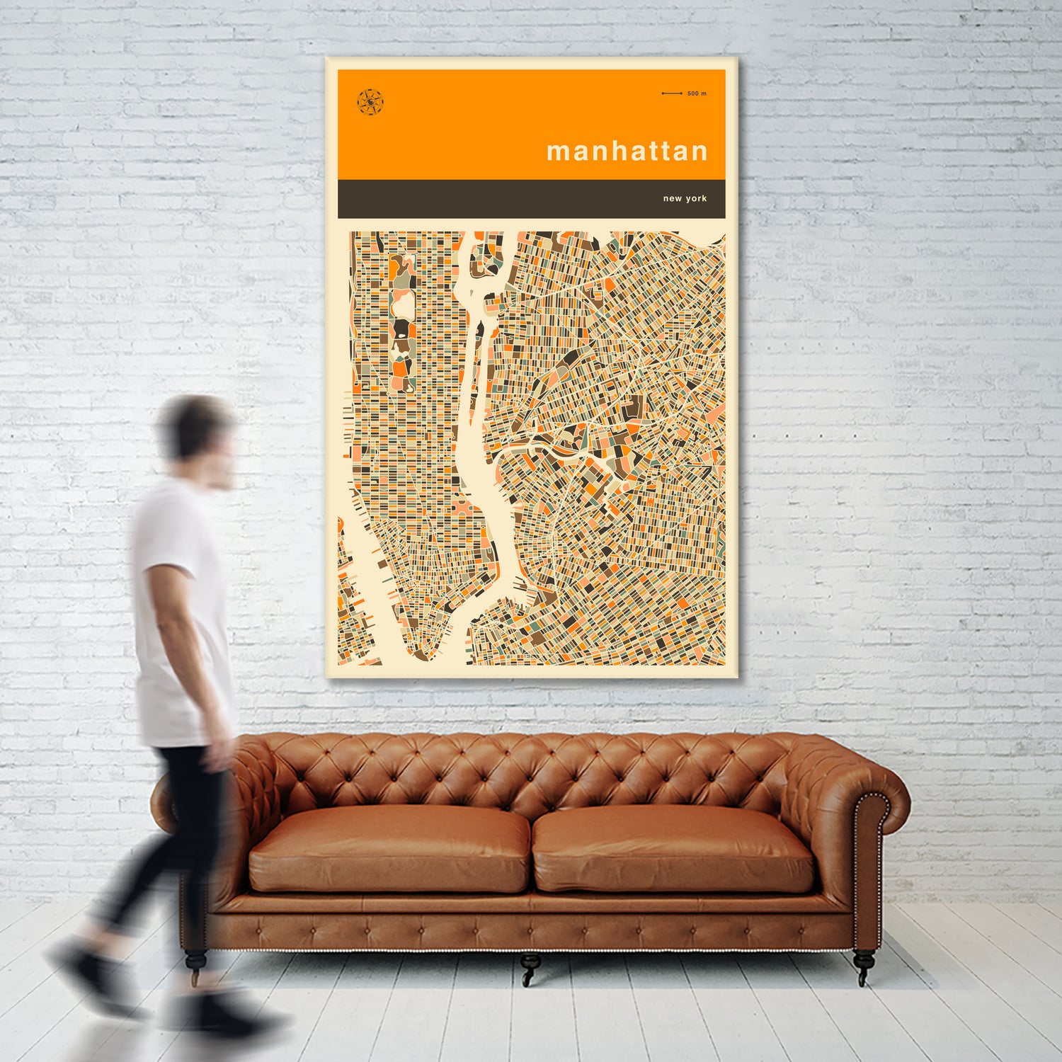 Manhattan Map by Jazzberry Blue on GIANT ART - orange vector illustration