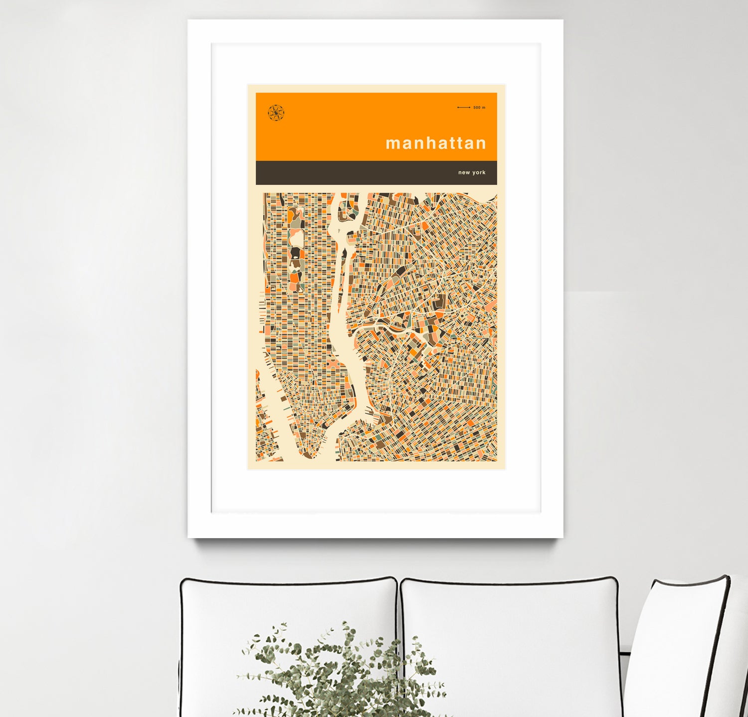 Manhattan Map by Jazzberry Blue on GIANT ART - orange vector illustration