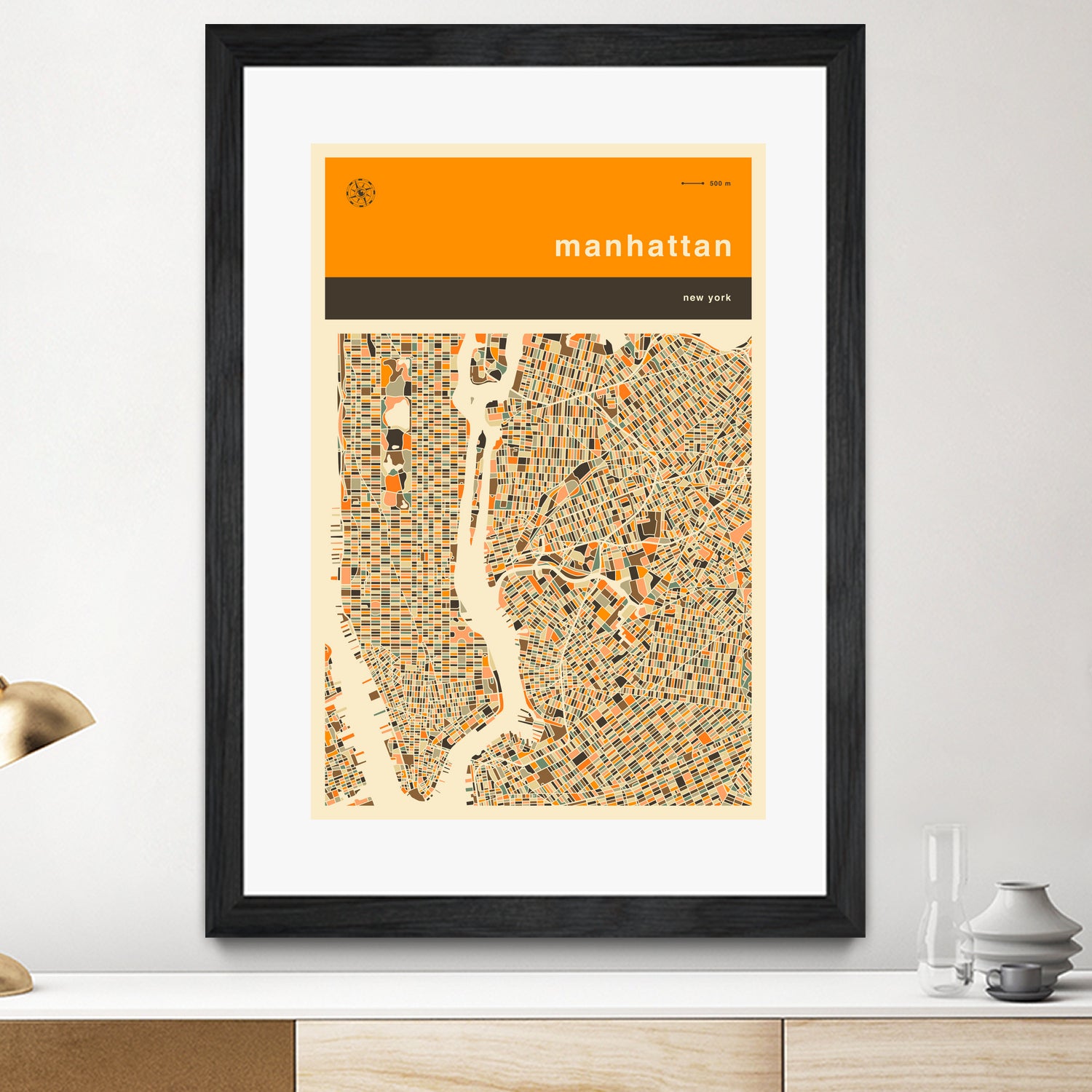 Manhattan Map by Jazzberry Blue on GIANT ART - orange vector illustration