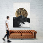 Bitcoin rising behind the mountain by Menelaos Trompoukis on GIANT ART - gray digital painting