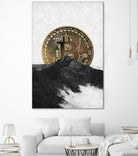 Bitcoin rising behind the mountain by Menelaos Trompoukis on GIANT ART - gray digital painting