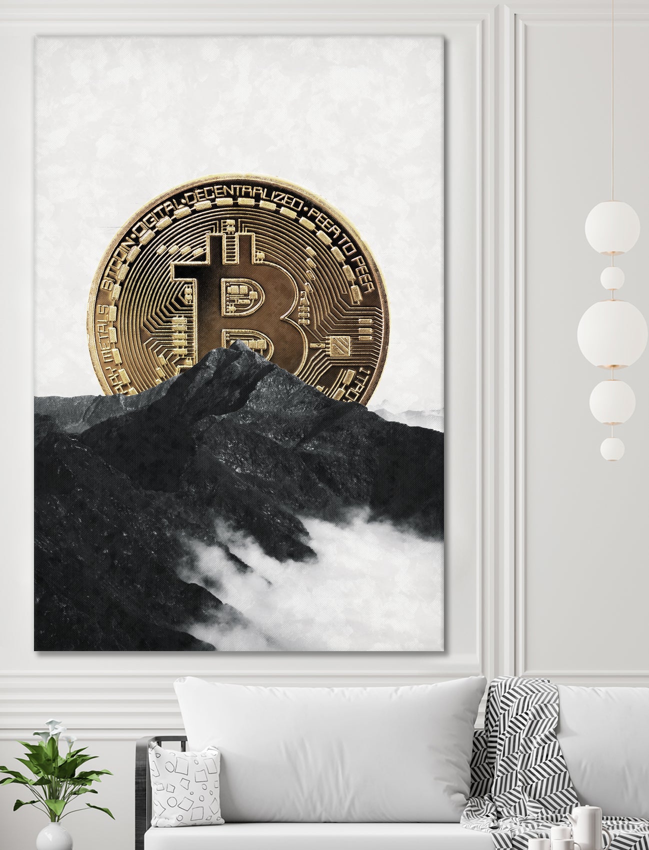 Bitcoin rising behind the mountain by Menelaos Trompoukis on GIANT ART - gray digital painting