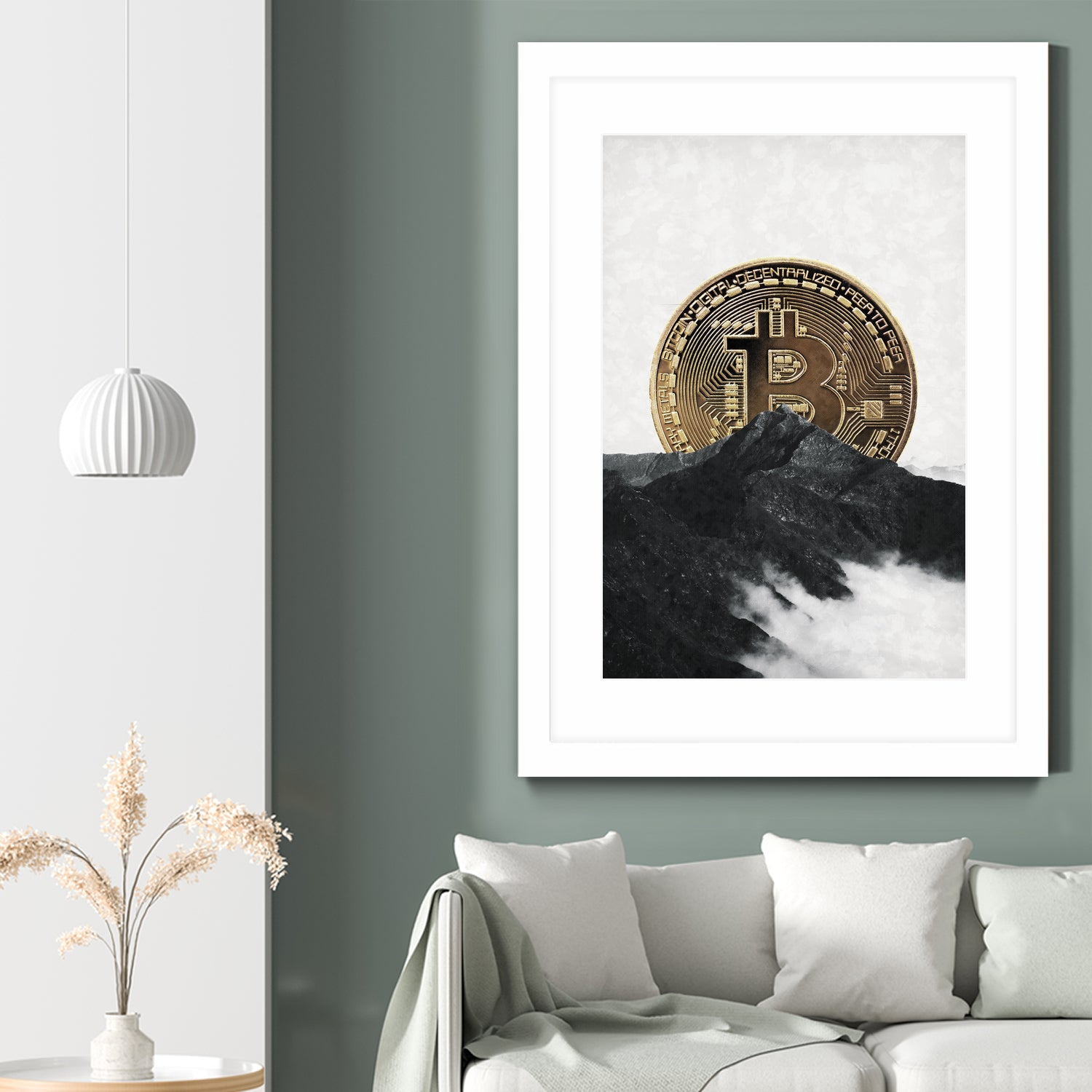 Bitcoin rising behind the mountain by Menelaos Trompoukis on GIANT ART - gray digital painting