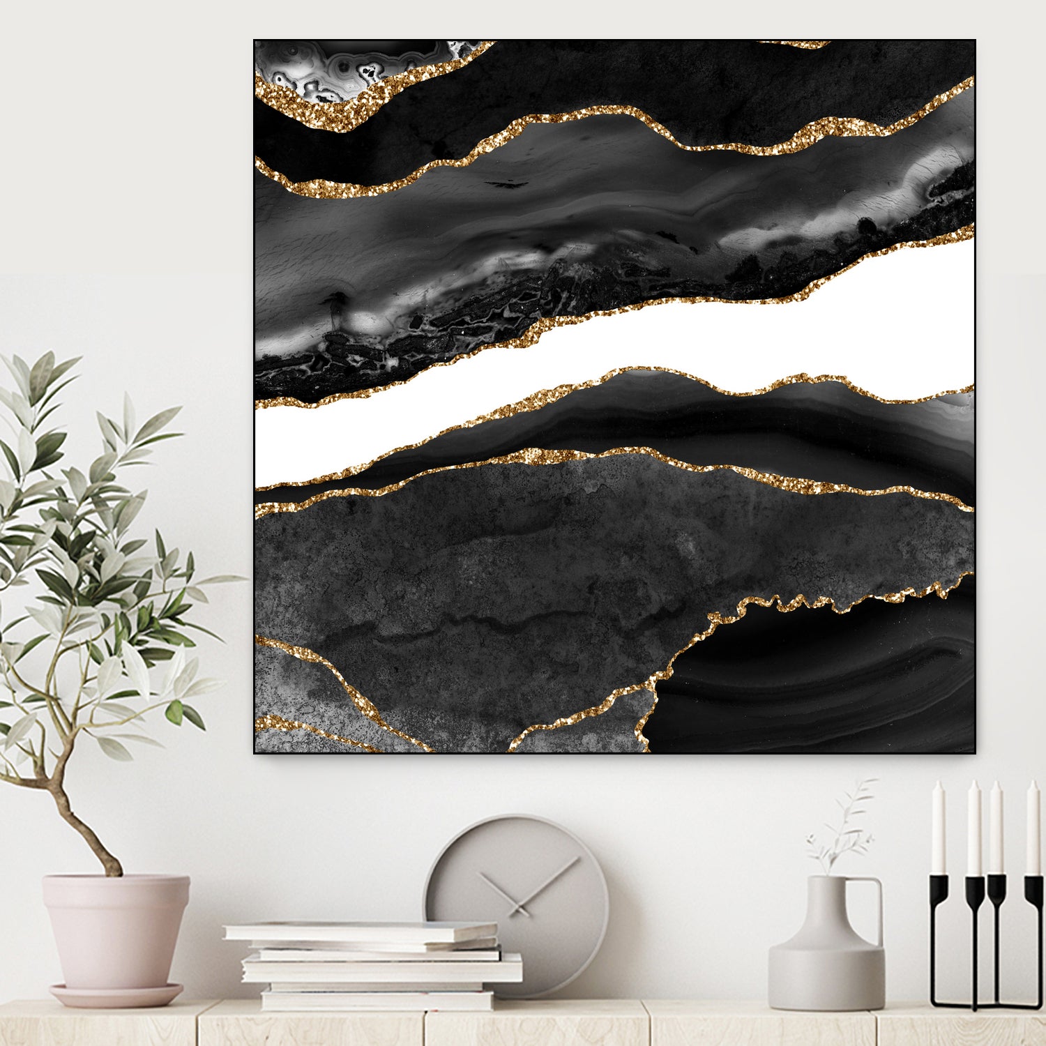 Black & Gold Agate Texture 08 by Isabel Muñoz on GIANT ART - black digital painting