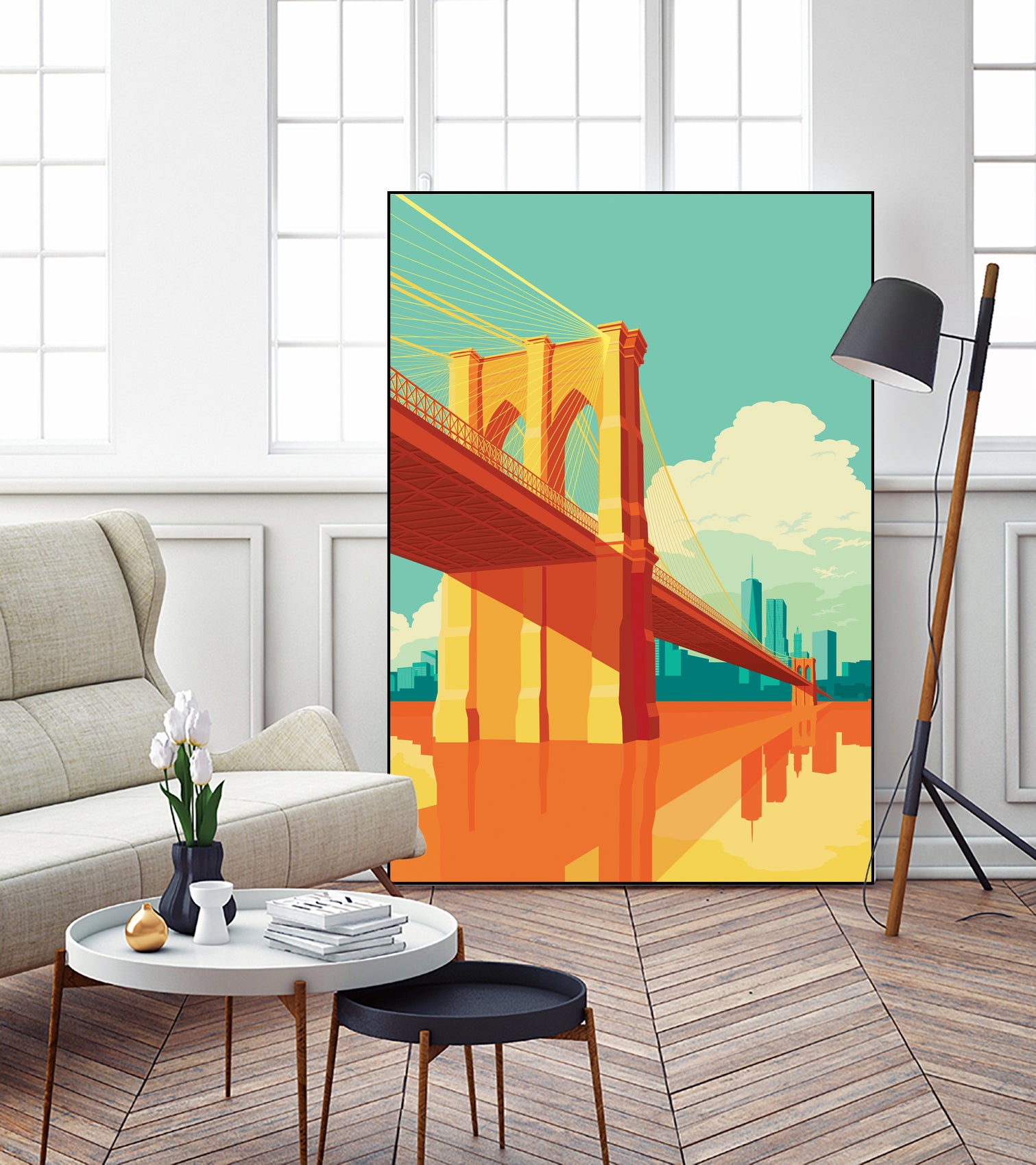 Brooklyn Bridge NYC by Remko Heemskerk on GIANT ART - orange digital drawing