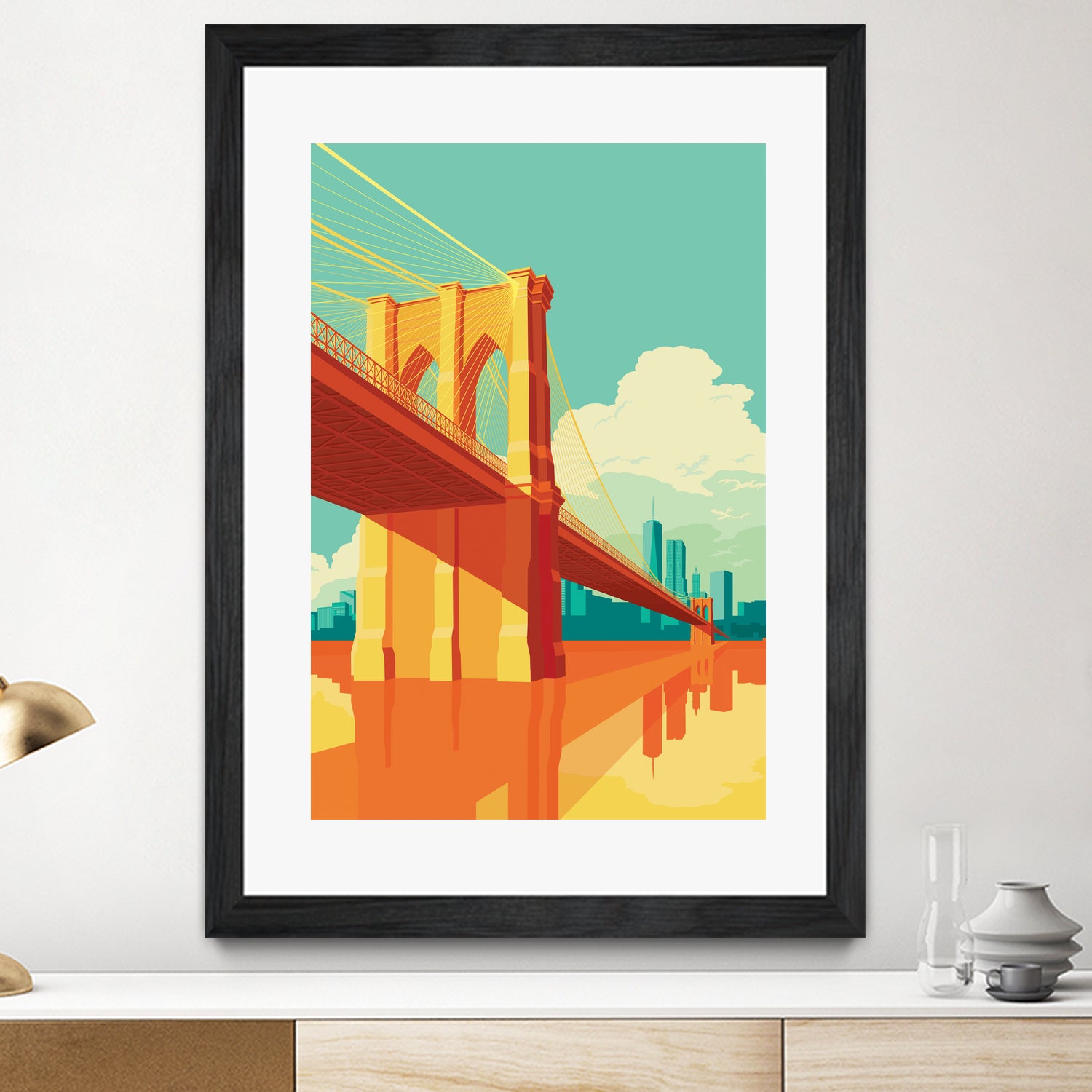 Brooklyn Bridge NYC by Remko Heemskerk on GIANT ART - orange digital drawing