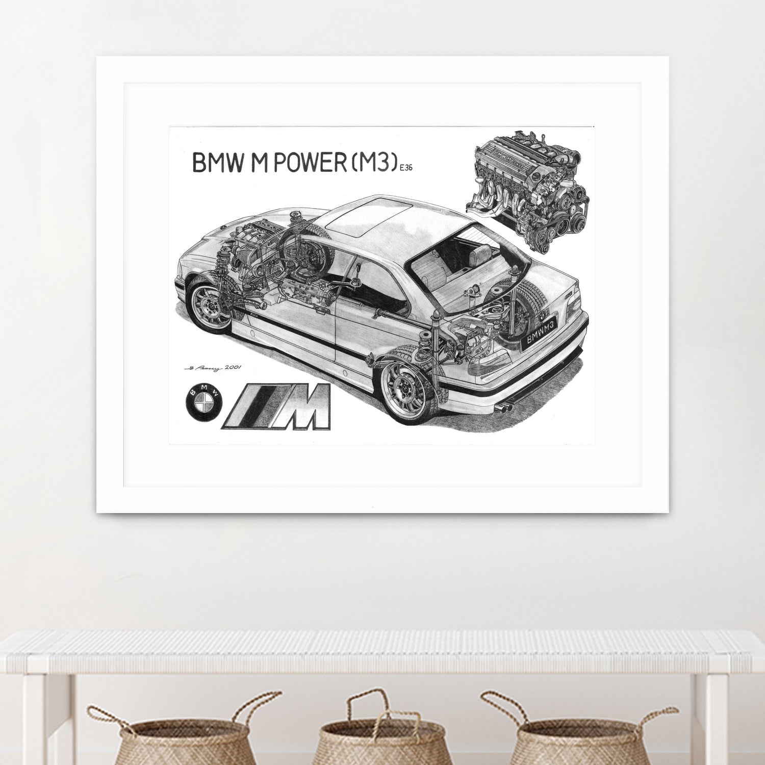 BMW M3 e36 CUTAWAY by steve pearcy on GIANT ART - white digital painting