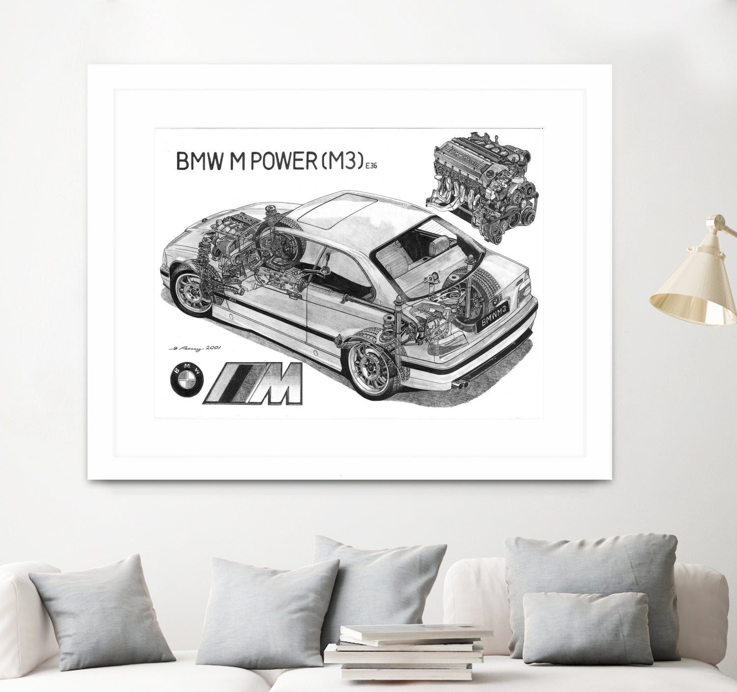 BMW M3 e36 CUTAWAY by steve pearcy on GIANT ART - white digital painting