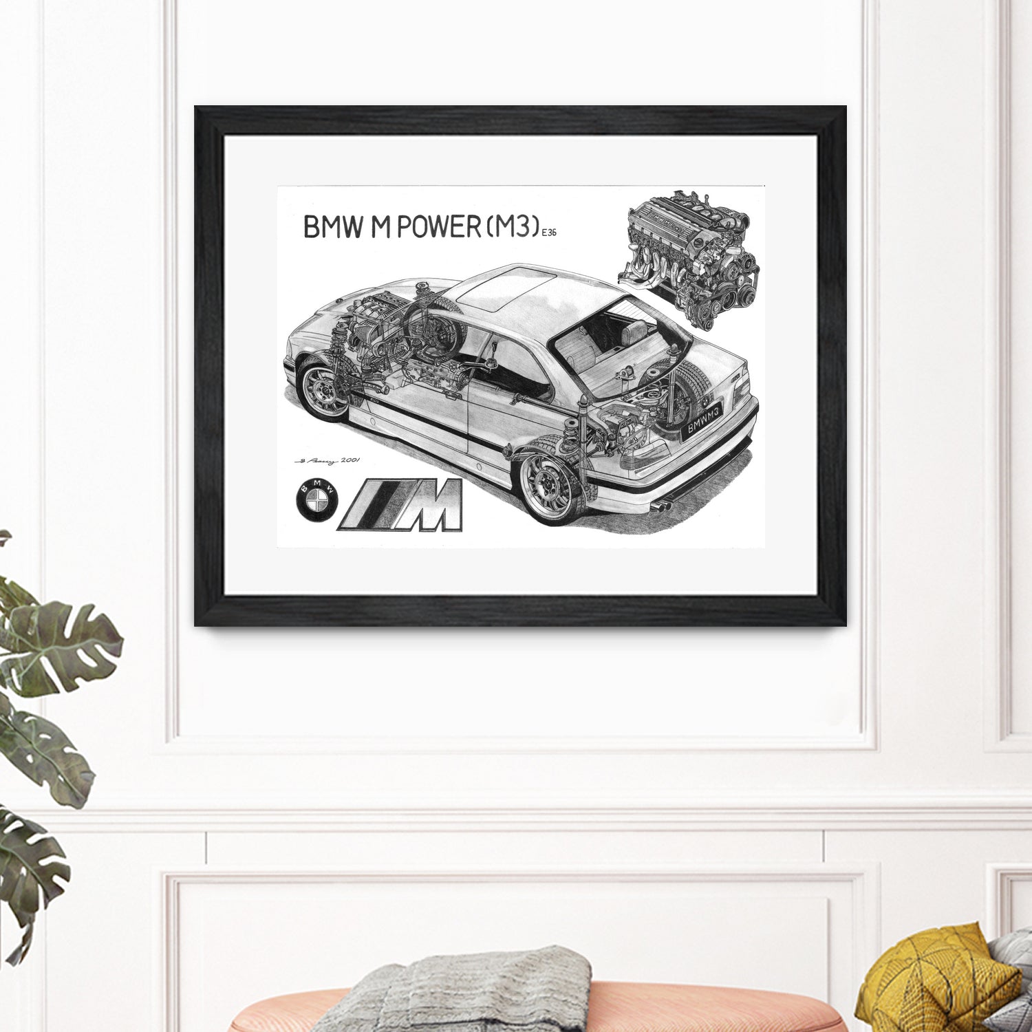 BMW M3 e36 CUTAWAY by steve pearcy on GIANT ART - white digital painting