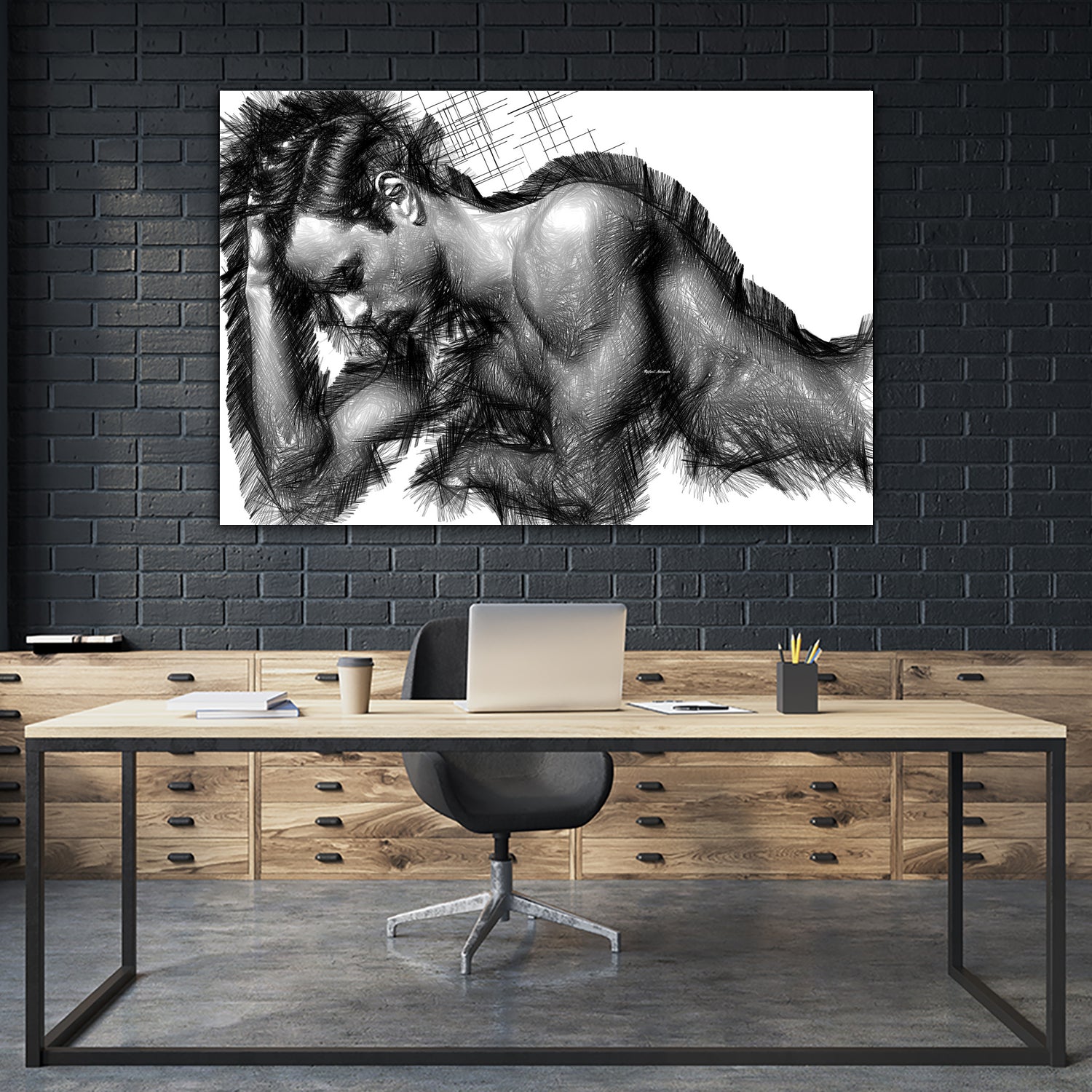 Male Pose 1416 by Rafael Salazar on GIANT ART - black digital painting