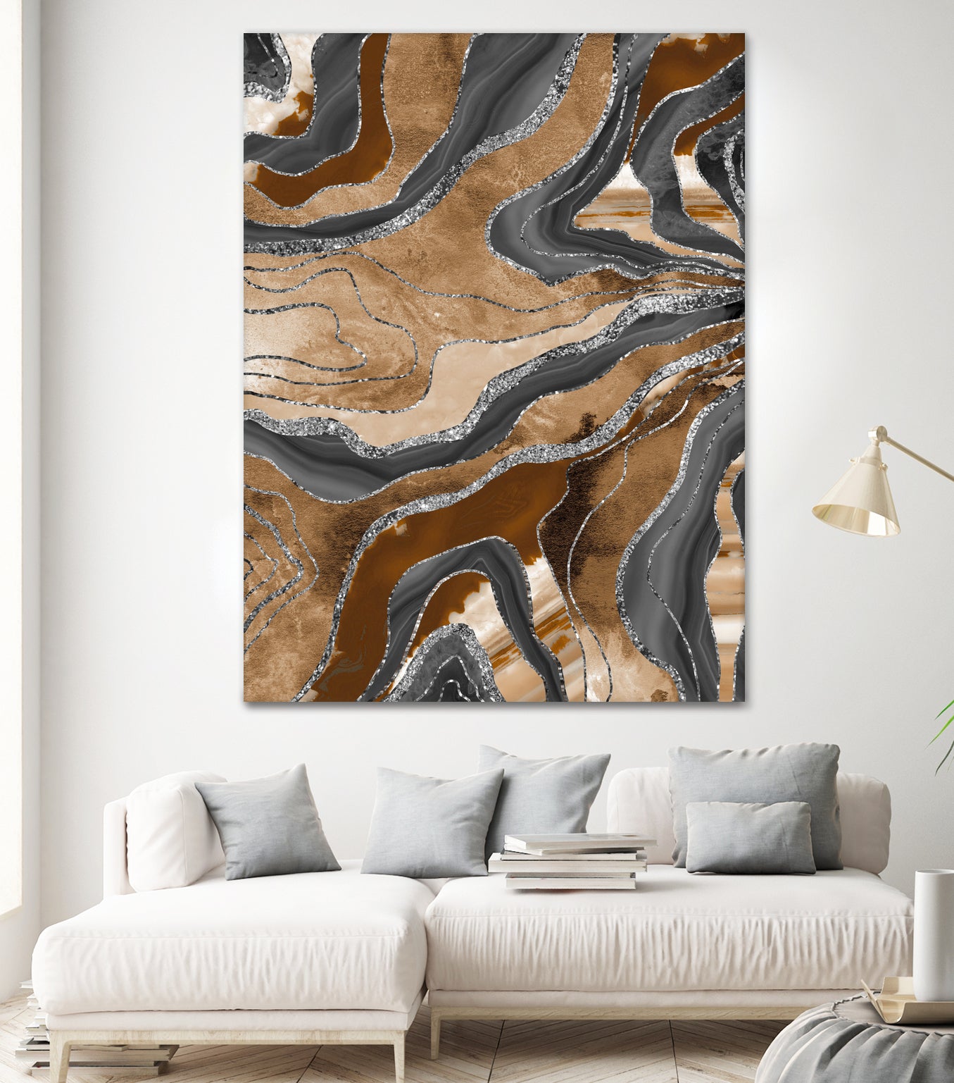 Earthy Marble Agate Silver Glitter Glam #1 (Faux Glitter) by Anita & Bella Jantz on GIANT ART - brown digital painting