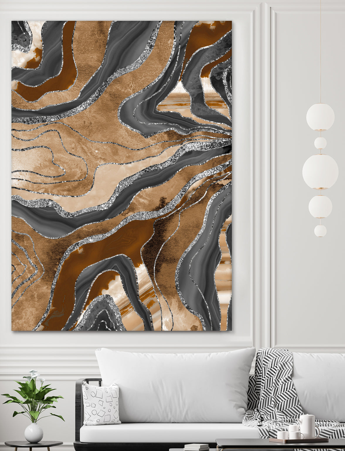 Earthy Marble Agate Silver Glitter Glam #1 (Faux Glitter) by Anita & Bella Jantz on GIANT ART - brown digital painting