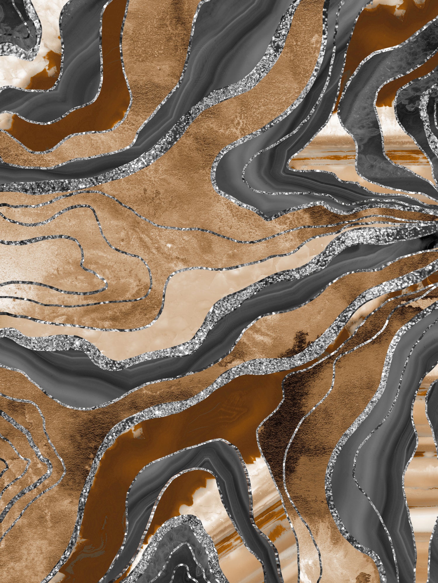 Earthy Marble Agate Silver Glitter Glam #1 (Faux Glitter) by Anita & Bella Jantz on GIANT ART - brown digital painting