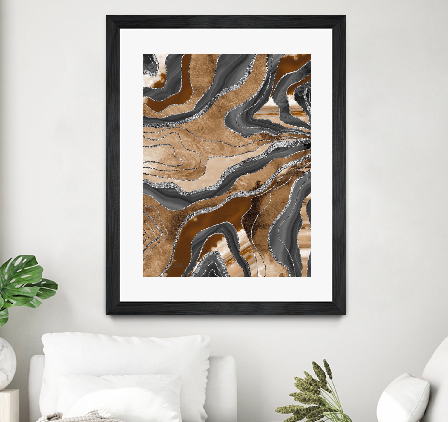 Earthy Marble Agate Silver Glitter Glam #1 (Faux Glitter) by Anita & Bella Jantz on GIANT ART - brown digital painting