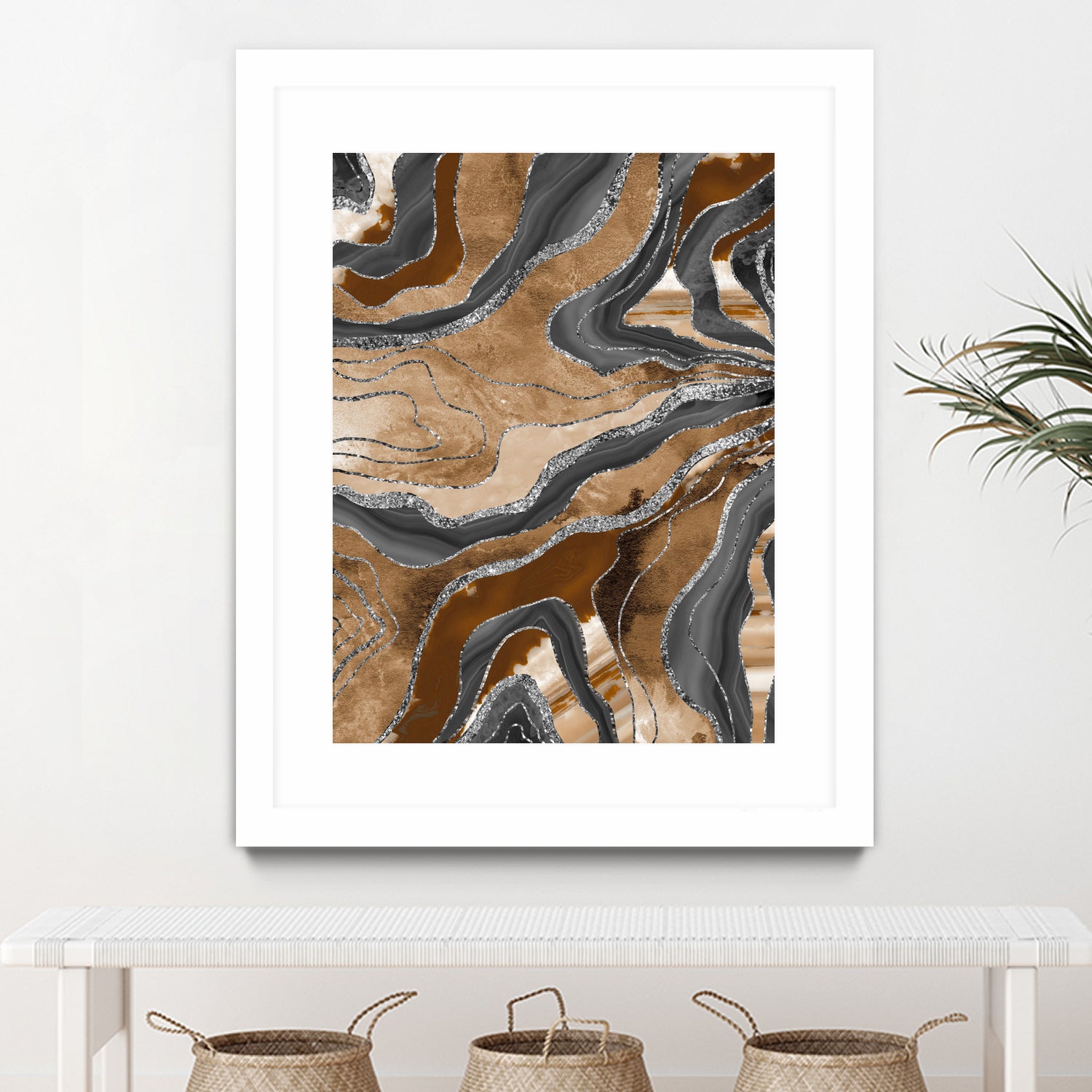 Earthy Marble Agate Silver Glitter Glam #1 (Faux Glitter) by Anita & Bella Jantz on GIANT ART - brown digital painting