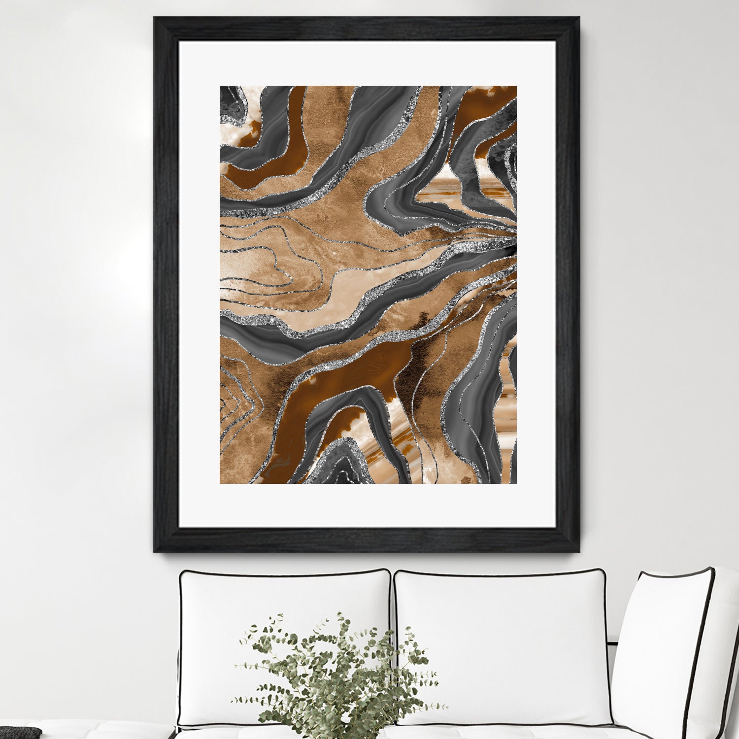 Earthy Marble Agate Silver Glitter Glam #1 (Faux Glitter) by Anita & Bella Jantz on GIANT ART - brown digital painting