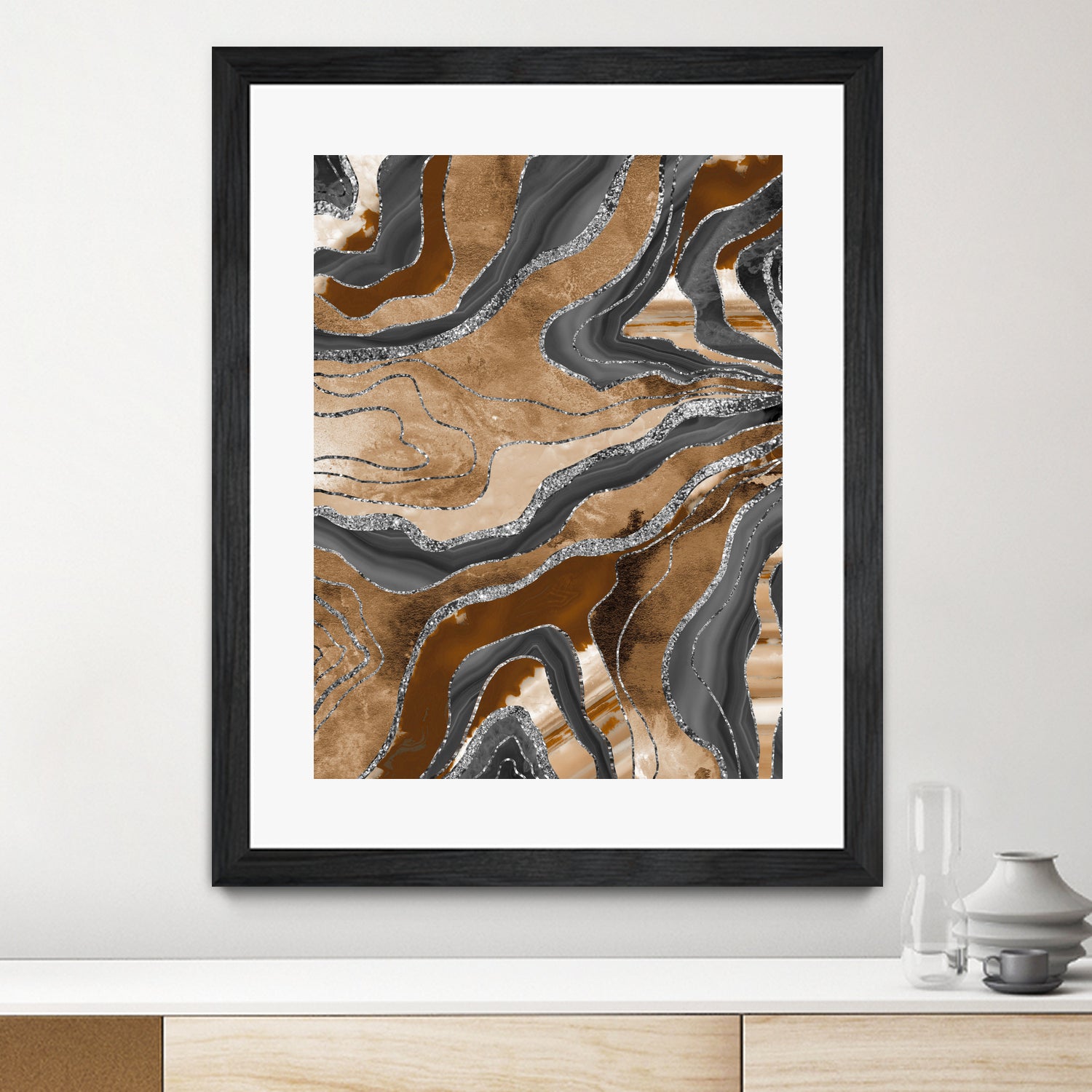 Earthy Marble Agate Silver Glitter Glam #1 (Faux Glitter) by Anita & Bella Jantz on GIANT ART - brown digital painting