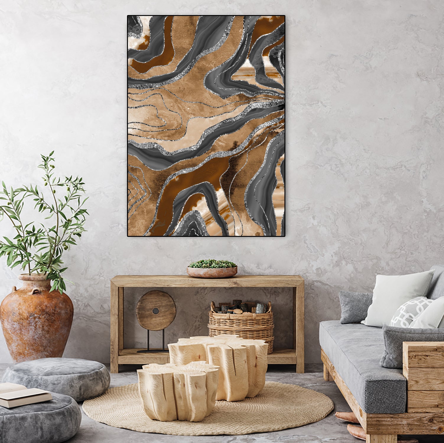 Earthy Marble Agate Silver Glitter Glam #1 (Faux Glitter) by Anita & Bella Jantz on GIANT ART - brown digital painting