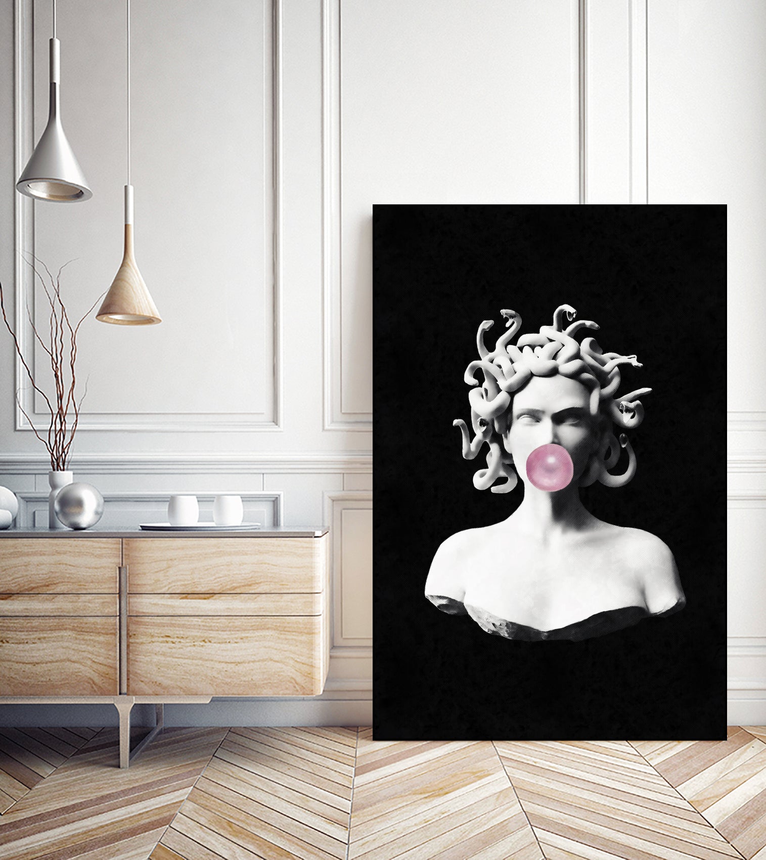 Medusa blowing pink bubblegum bubble by Menelaos Trompoukis on GIANT ART - black digital painting