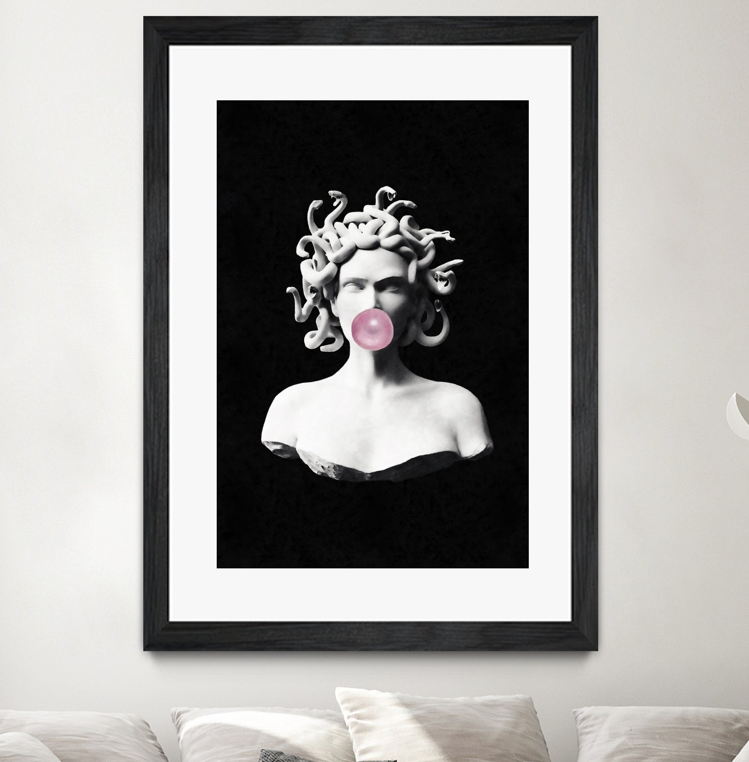 Medusa blowing pink bubblegum bubble by Menelaos Trompoukis on GIANT ART - black digital painting