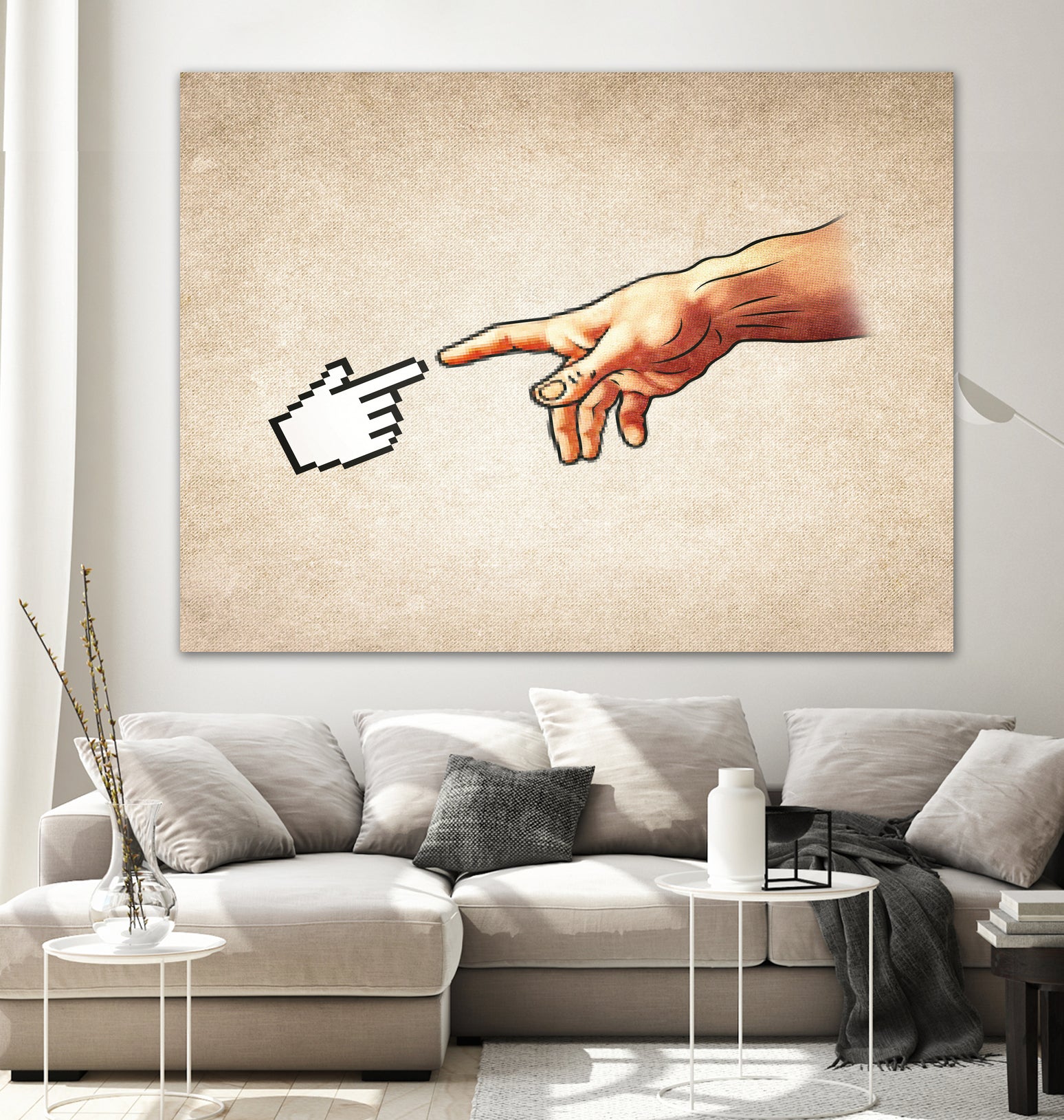 Funny 8bit Nerd & Geek Humor (Creation of Adam Parody) by Philipp Rietz on GIANT ART - yellow vector illustration