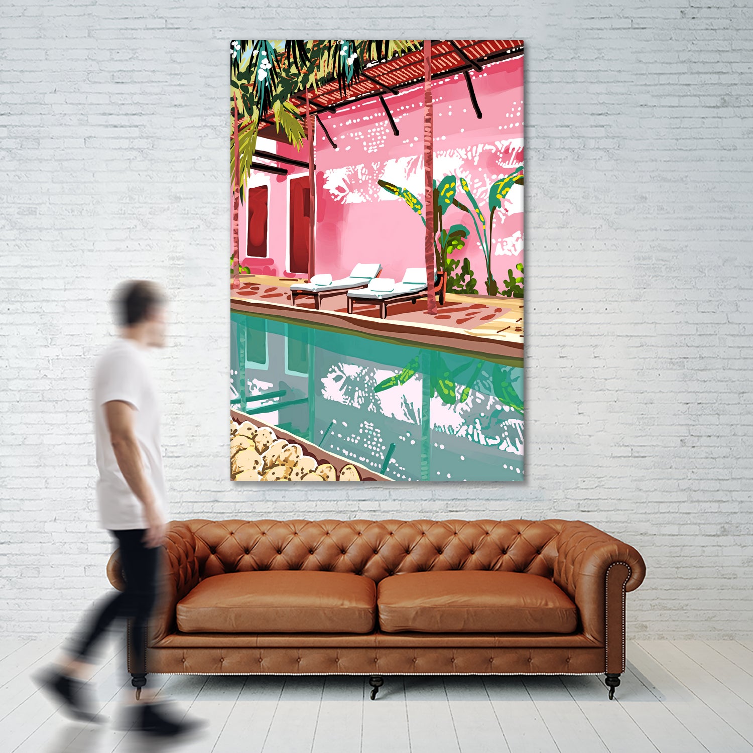 Vacay Villa | Blush Pink Summer Architecture | Tropical by Uma Gokhale on GIANT ART - pink digital painting