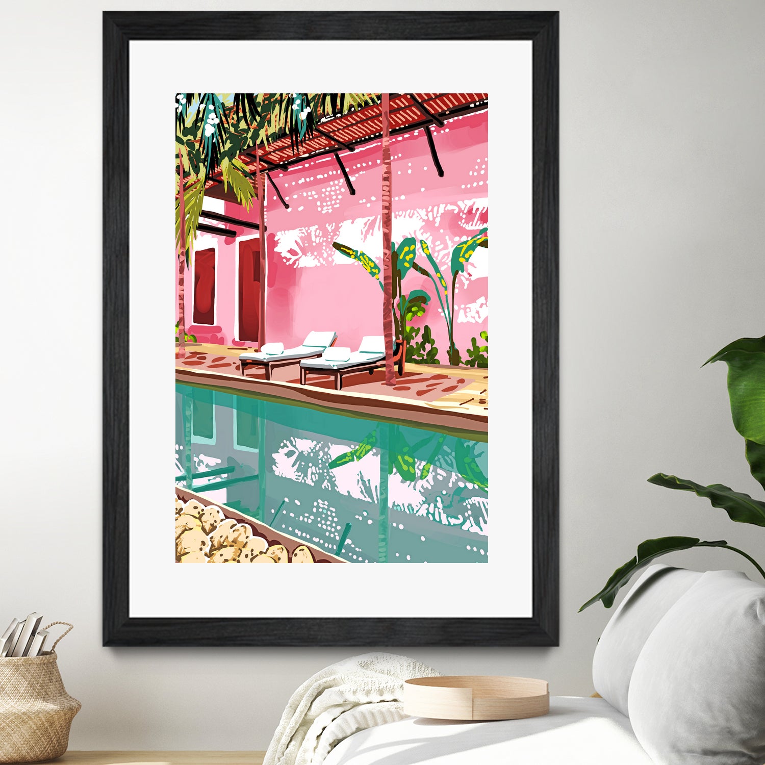 Vacay Villa | Blush Pink Summer Architecture | Tropical by Uma Gokhale on GIANT ART - pink digital painting