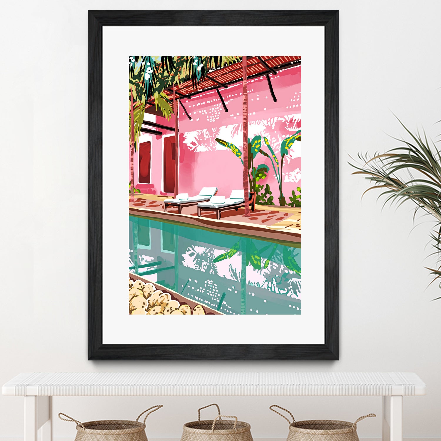 Vacay Villa | Blush Pink Summer Architecture | Tropical by Uma Gokhale on GIANT ART - pink digital painting